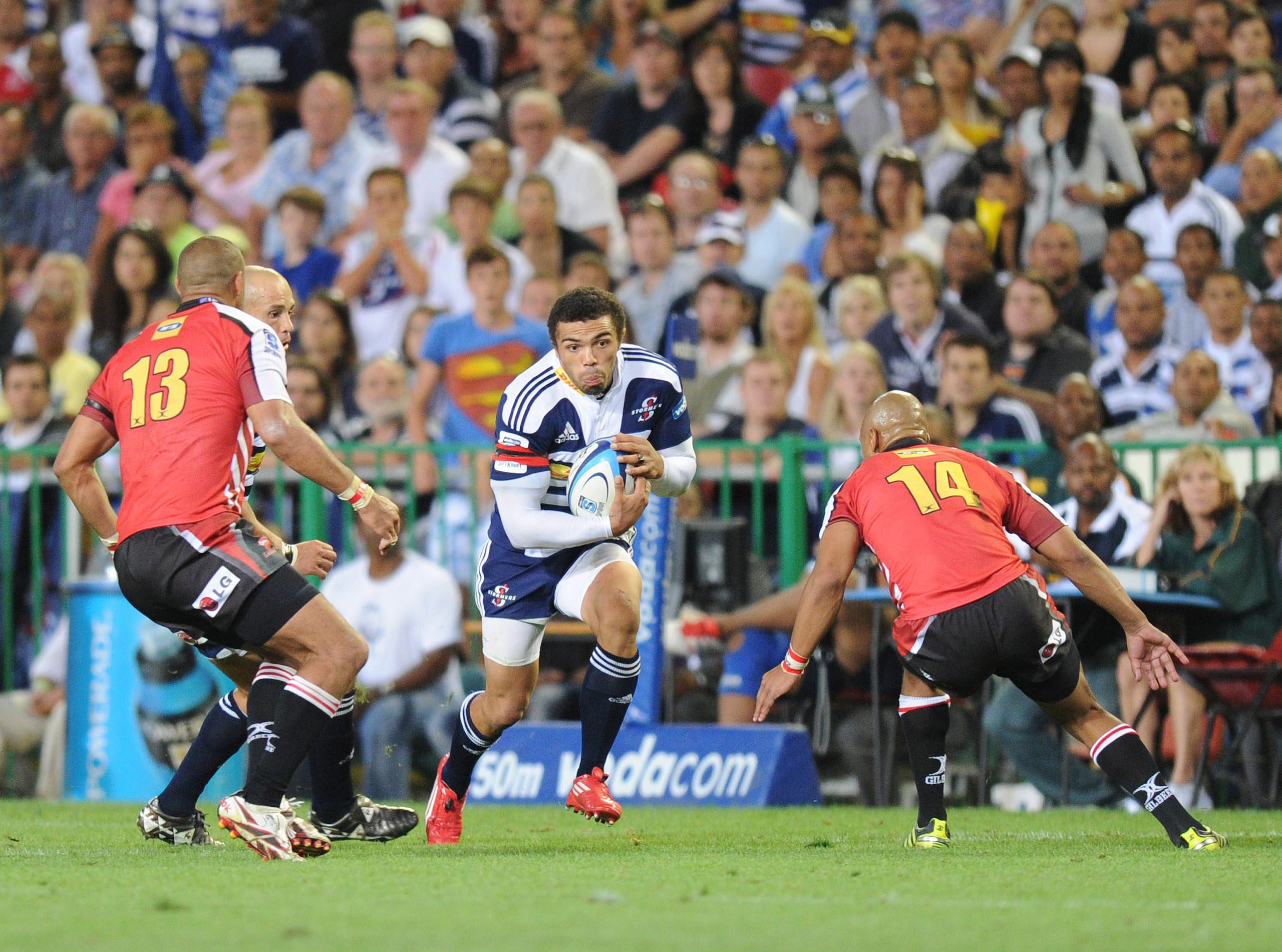 CAPE TOWN, SOUTH AFRICA - FEBRUARY 26:  Bryan Habana of the Stormers tries to split the Lions defence during the Super Rugby match between DHL Stormers and Lions at DHL Newlands Stadium on February 26, 2011 in Cape Town, South Africa. (Photo by Peter Heeg