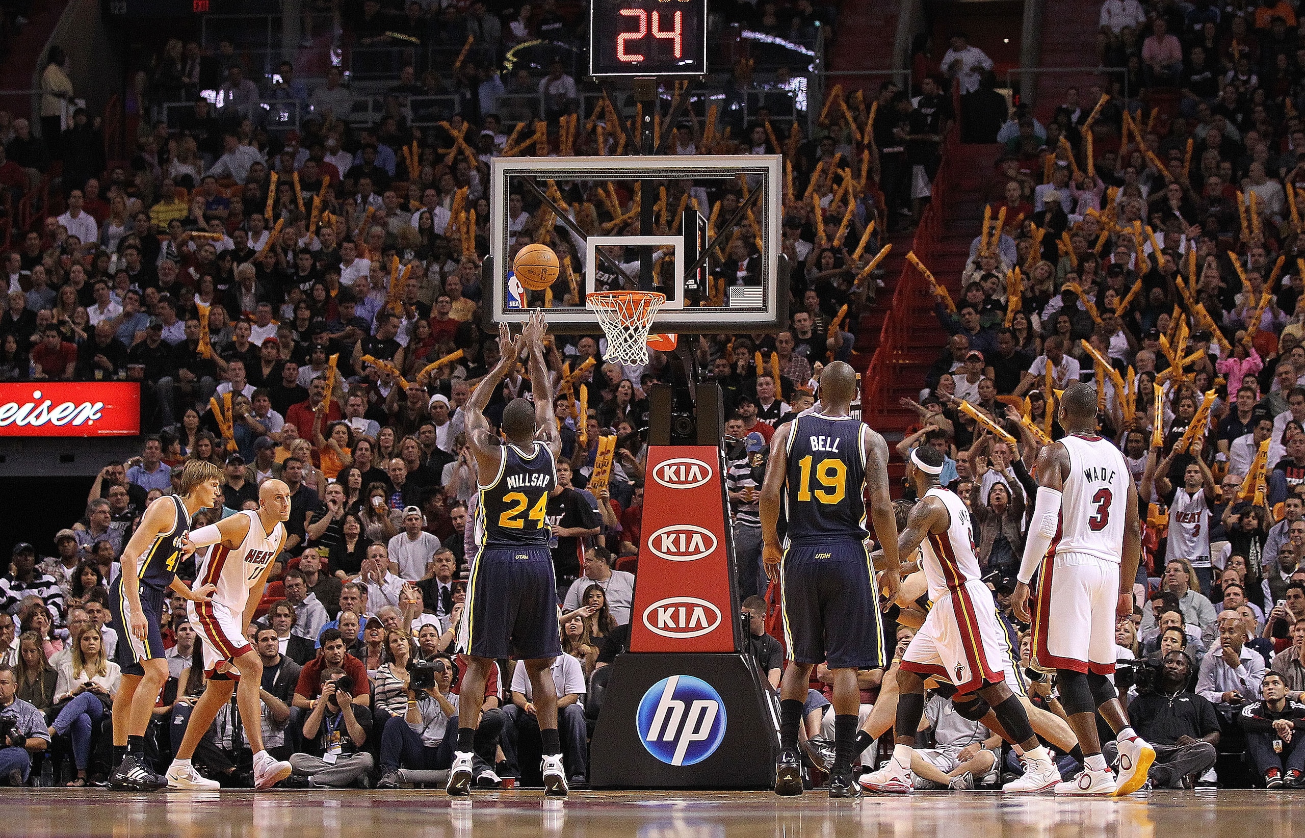 MIAMI - NOVEMBER 09: Paul Millsap #24 of the Utah Jazz shoots a foul shot during a game against the Miami Heat at American Airlines Arena on November 9, 2010 in Miami, Florida. NOTE TO USER: User expressly acknowledges and agrees that, by downloading and MIAMI - NOVEMBER 09: Paul Millsap #24 of the Utah Jazz shoots a foul shot during a game against the Miami Heat at American Airlines Arena on November 9, 2010 in Miami, Florida. NOTE TO USER: User expressly acknowledges and agrees that, by downloading and