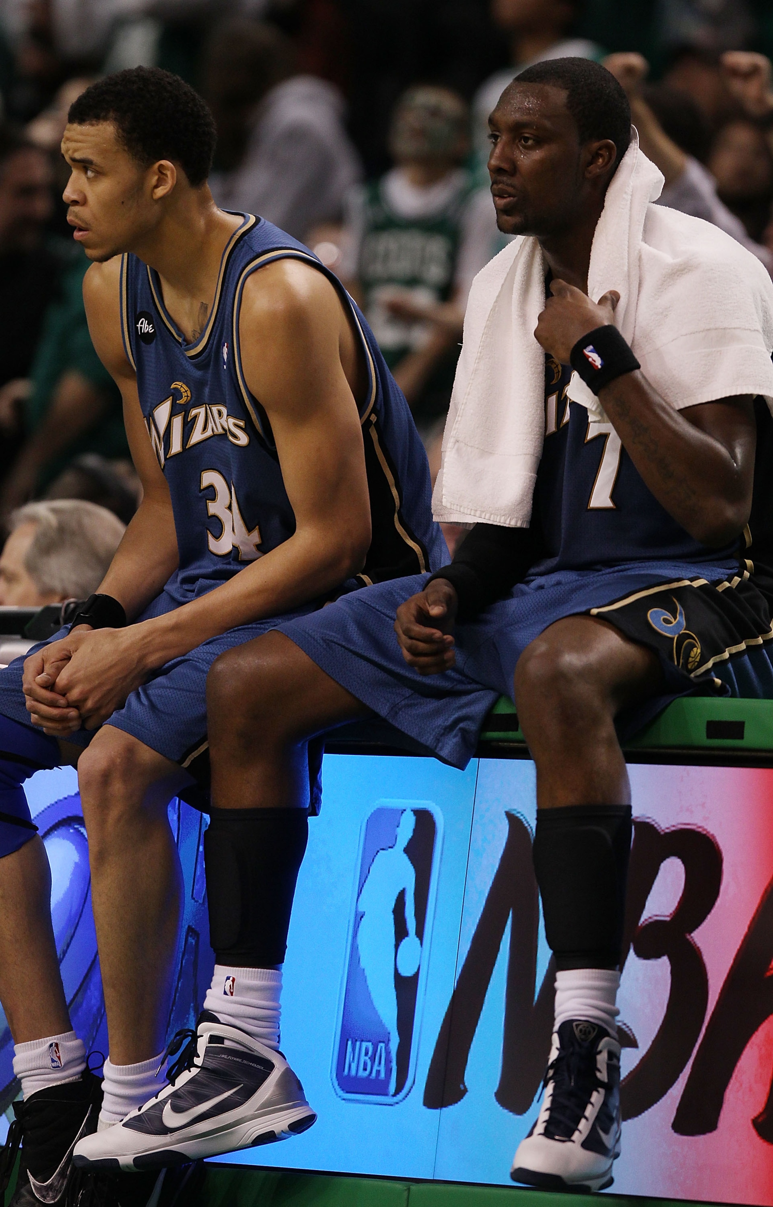 BOSTON - MARCH 07: JaVale McGee #34 and Andray Blatche #7 of the Washington Wizards wait to go back onto the court after a time out in the final minutes of the game against the Boston Celtics on March 7, 2010 at the TD Garden in Boston, Massachusetts. Th BOSTON - MARCH 07: JaVale McGee #34 and Andray Blatche #7 of the Washington Wizards wait to go back onto the court after a time out in the final minutes of the game against the Boston Celtics on March 7, 2010 at the TD Garden in Boston, Massachusetts. Th