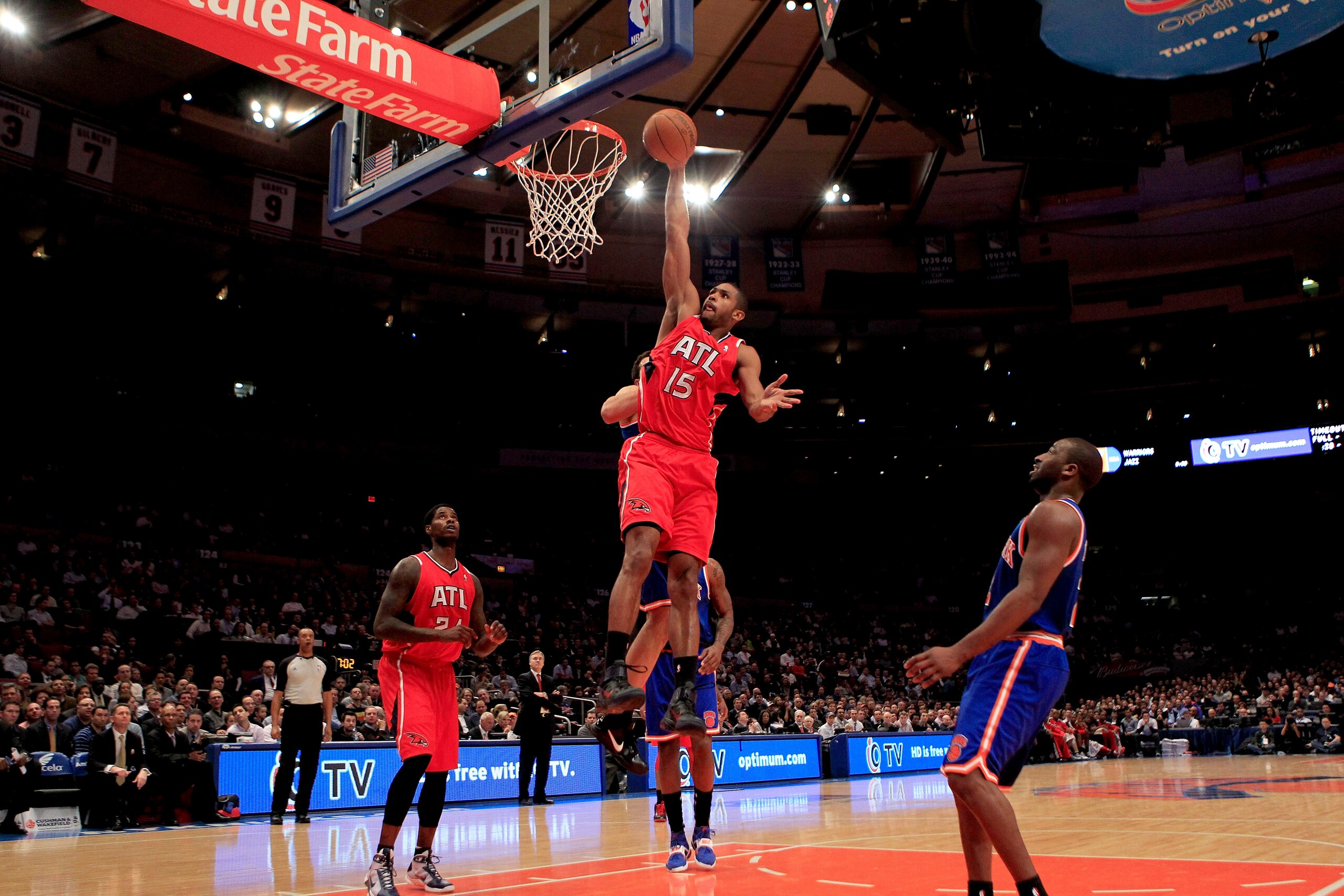 NEW YORK, NY - FEBRUARY 16:  Al Horford #15 of the Atlanta Hawks on the court against the New York Knicks at Madison Square Garden on February 16, 2011 in New York City. NOTE TO USER: User expressly acknowledges and agrees that, by downloading and/or usin