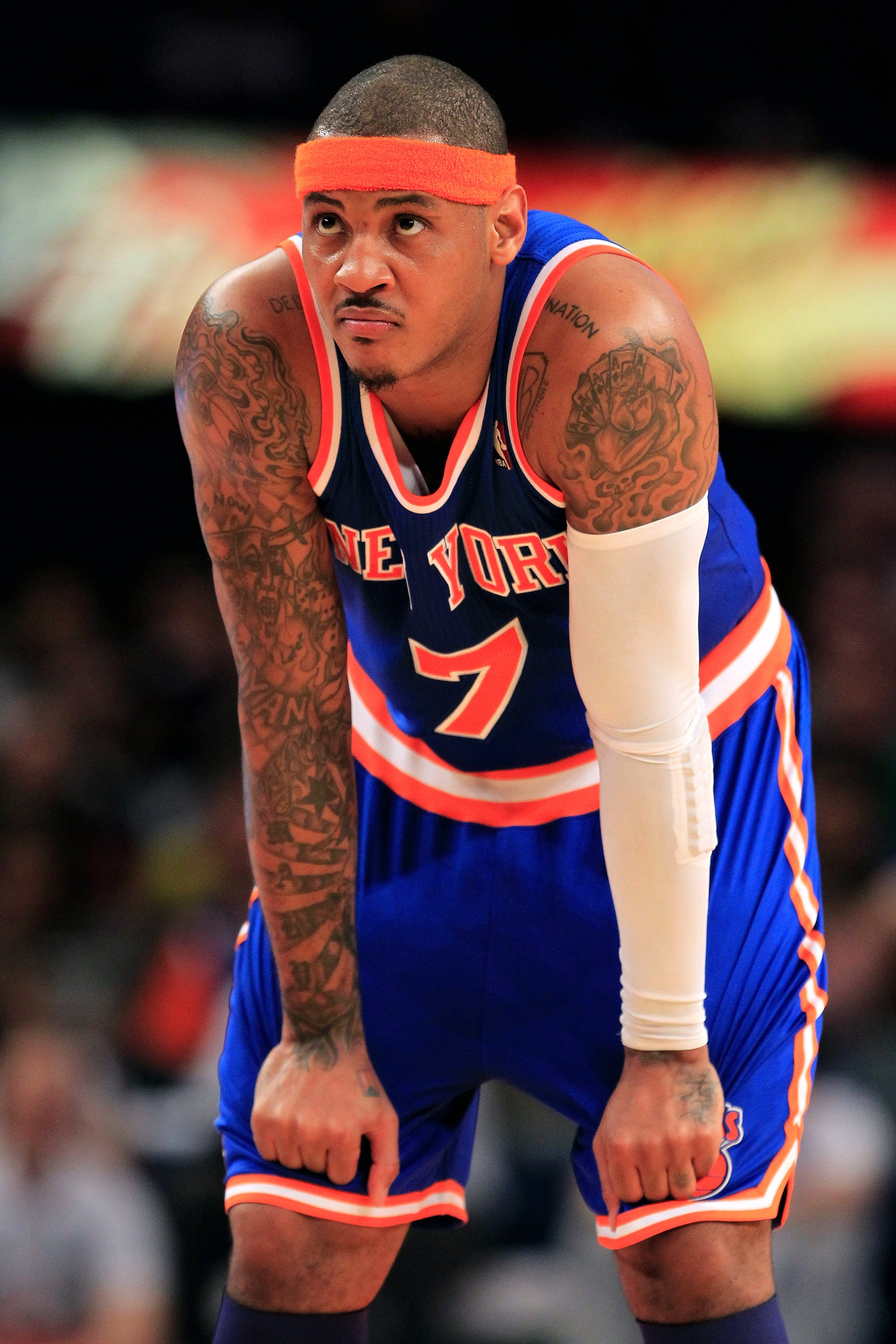 NEW YORK, NY - FEBRUARY 23:  Carmelo Anthony #7 of the New York Knicks on the court against the Milwaukee Bucks at Madison Square Garden on February 23, 2011 in New York City. NOTE TO USER: User expressly acknowledges and agrees that, by downloading and/o
