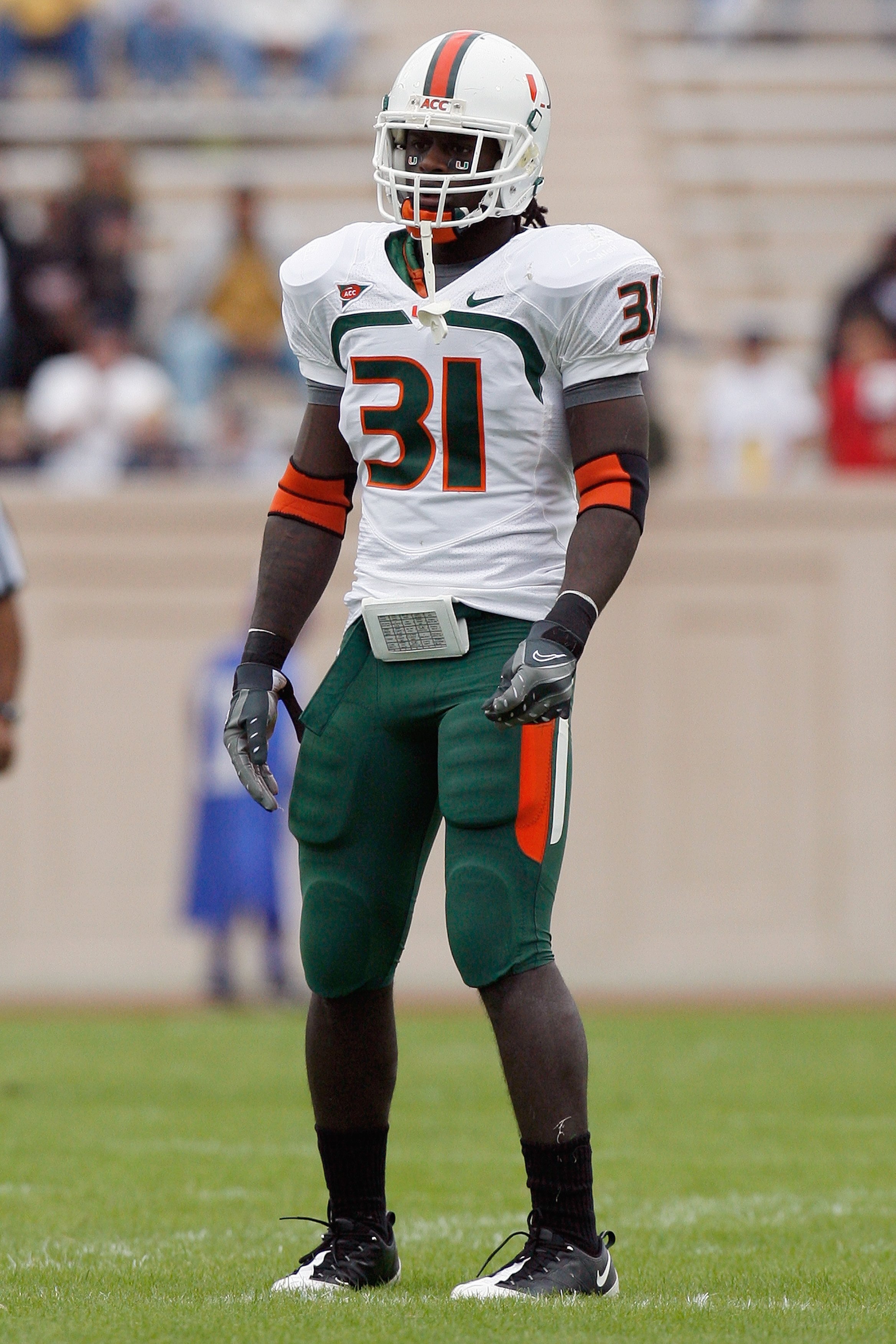 DURHAM, NC - OCTOBER 18:  Sean Spence #31 of the Miami Hurricanes stands on the field during the game against the Duke Blue Devils at Wallace Wade Stadium on October 18, 2008 in Durham, North Carolina.  (Photo by Kevin C. Cox/Getty Images)