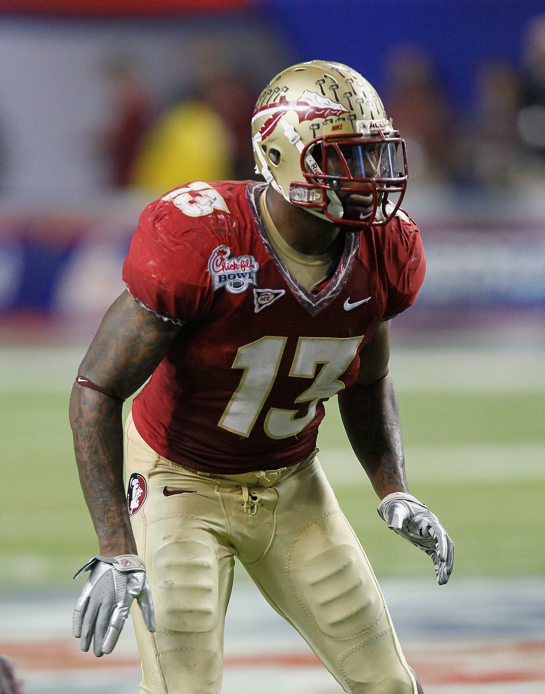 ATLANTA, GA - DECEMBER 31:  Nigel Bradham #13 of the Florida State Seminoles against the South Carolina Gamecocks during the 2010 Chick-fil-A Bowl at Georgia Dome on December 31, 2010 in Atlanta, Georgia.  (Photo by Kevin C. Cox/Getty Images)