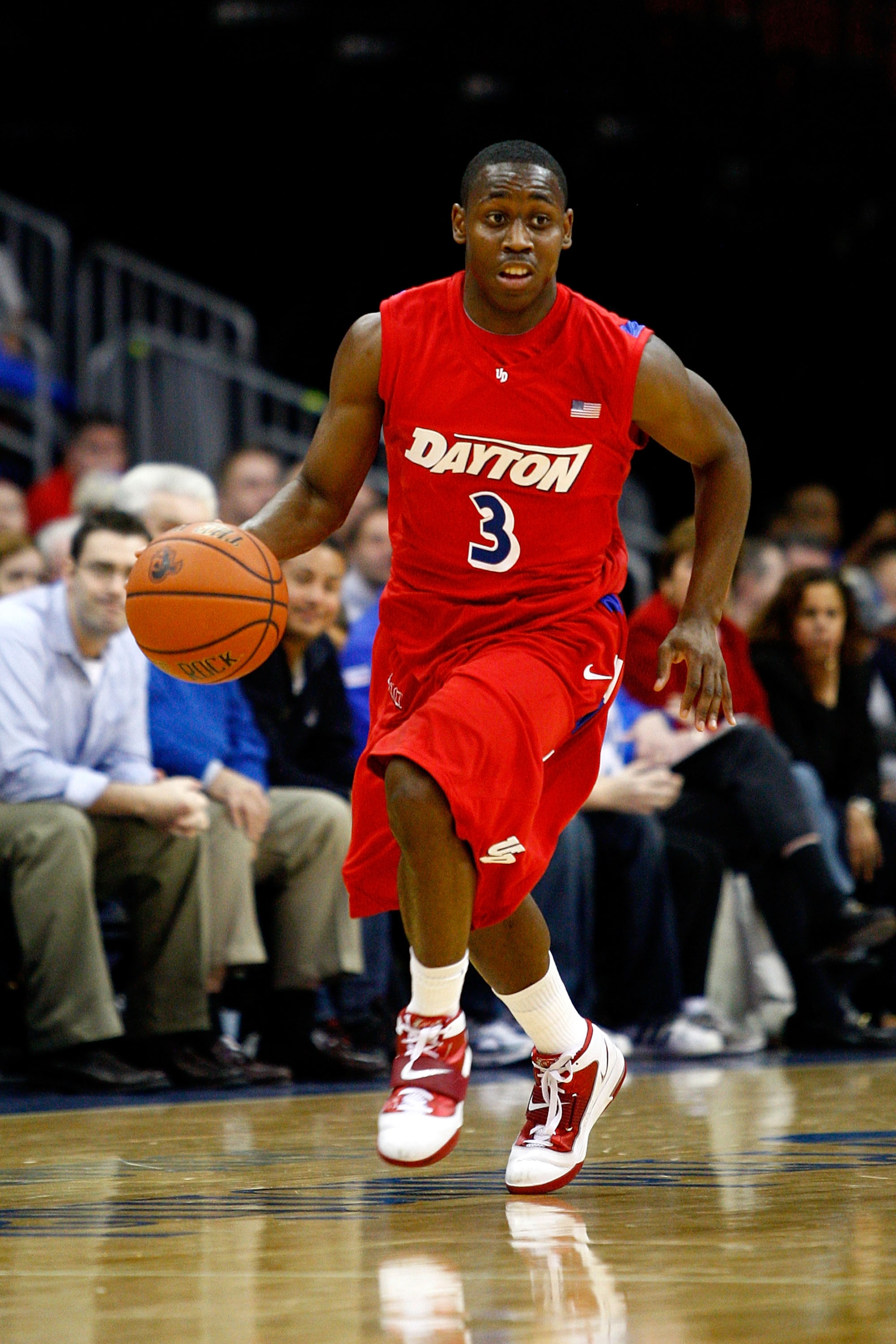 NEWARK, NJ - DECEMBER 22:  Juwan Staten #3 of the Dayton Flyers brings the ball up court against the Seton Hall Pirates at Prudential Center on December 22, 2010 in Newark, New Jersey. Dayton won 69-65.  (Photo by Chris Chambers/Getty Images)
