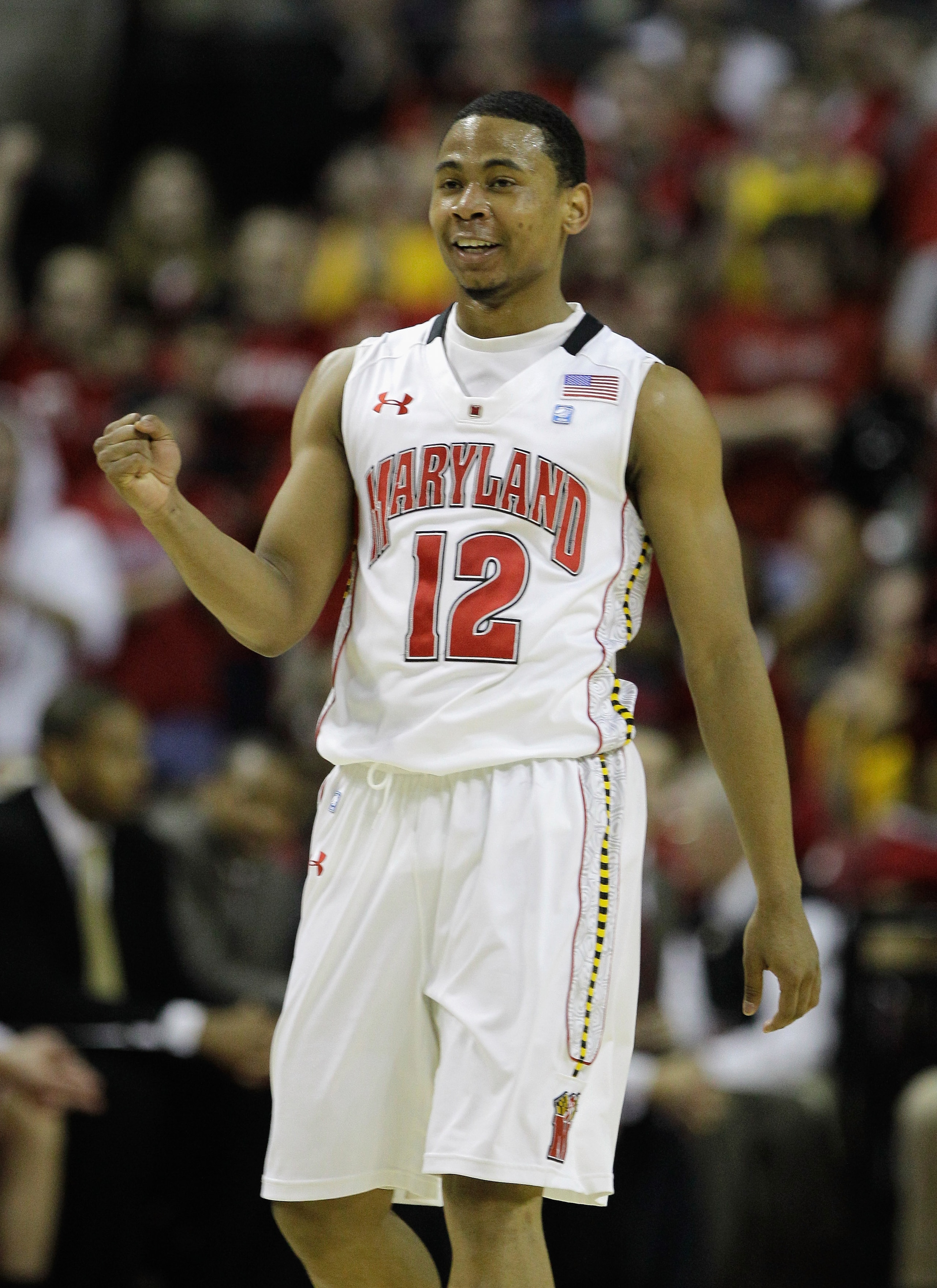 COLLEGE PARK, MD - FEBRUARY 20: Terrell Stoglin #20 of the  Maryland Terrapians celebrates after scoring against the NC State Wolfpack at the Comcast Center on February 20, 2011 in College Park, Maryland.  (Photo by Rob Carr/Getty Images)