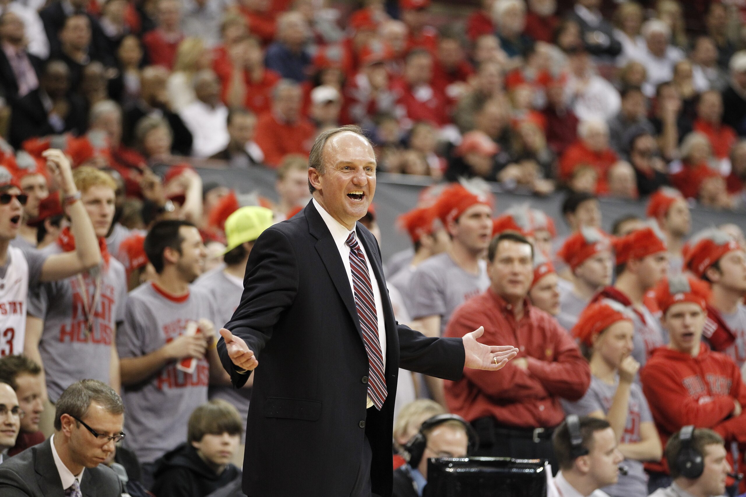 COLUMBUS, OH - FEBRUARY 15:  Head coach Thad Matta of the Ohio State Buckeyes looks on from the bench while playing the Michigan State Spartans on February 15, 2011 at Value City Arena in Columbus, Ohio.  (Photo by Gregory Shamus/Getty Images)