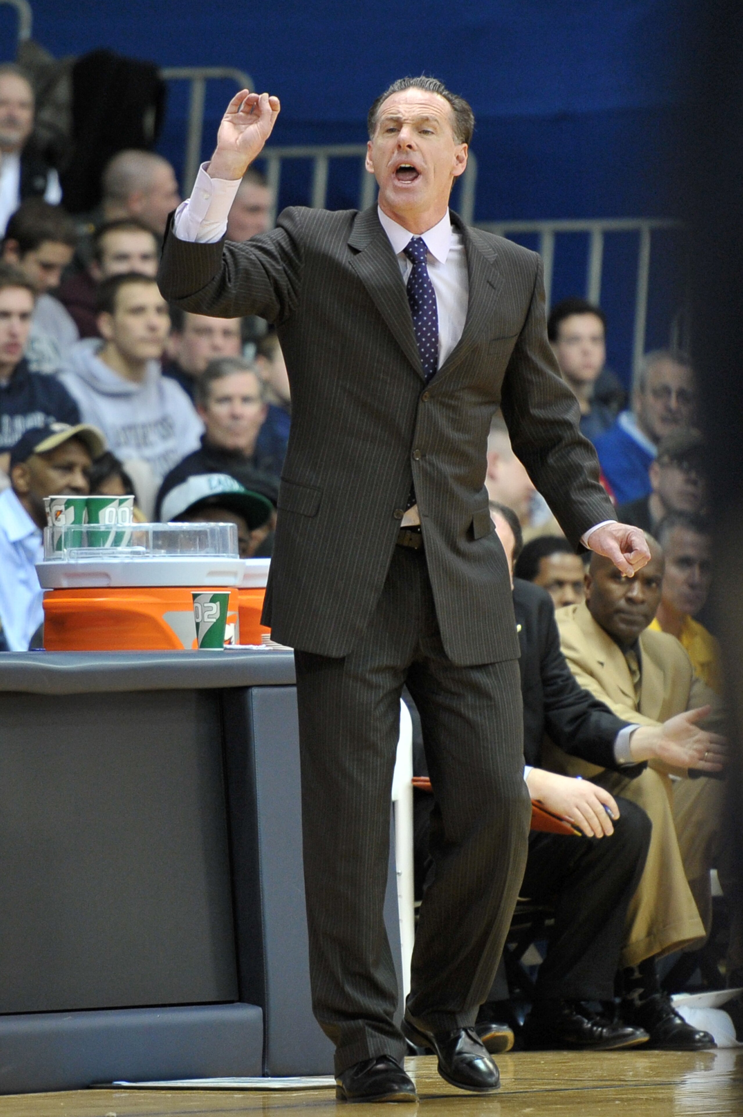 VILLANOVA, PA - FEBRUARY 12: Coach Jamie Dixon of the Pittsburgh Panthers calls to his players during the game against the Villanova Wildcats at The Pavilion on February 12, 2011 in Villanova, Pennsylvania. (Photo by Drew Hallowell/Getty Images)