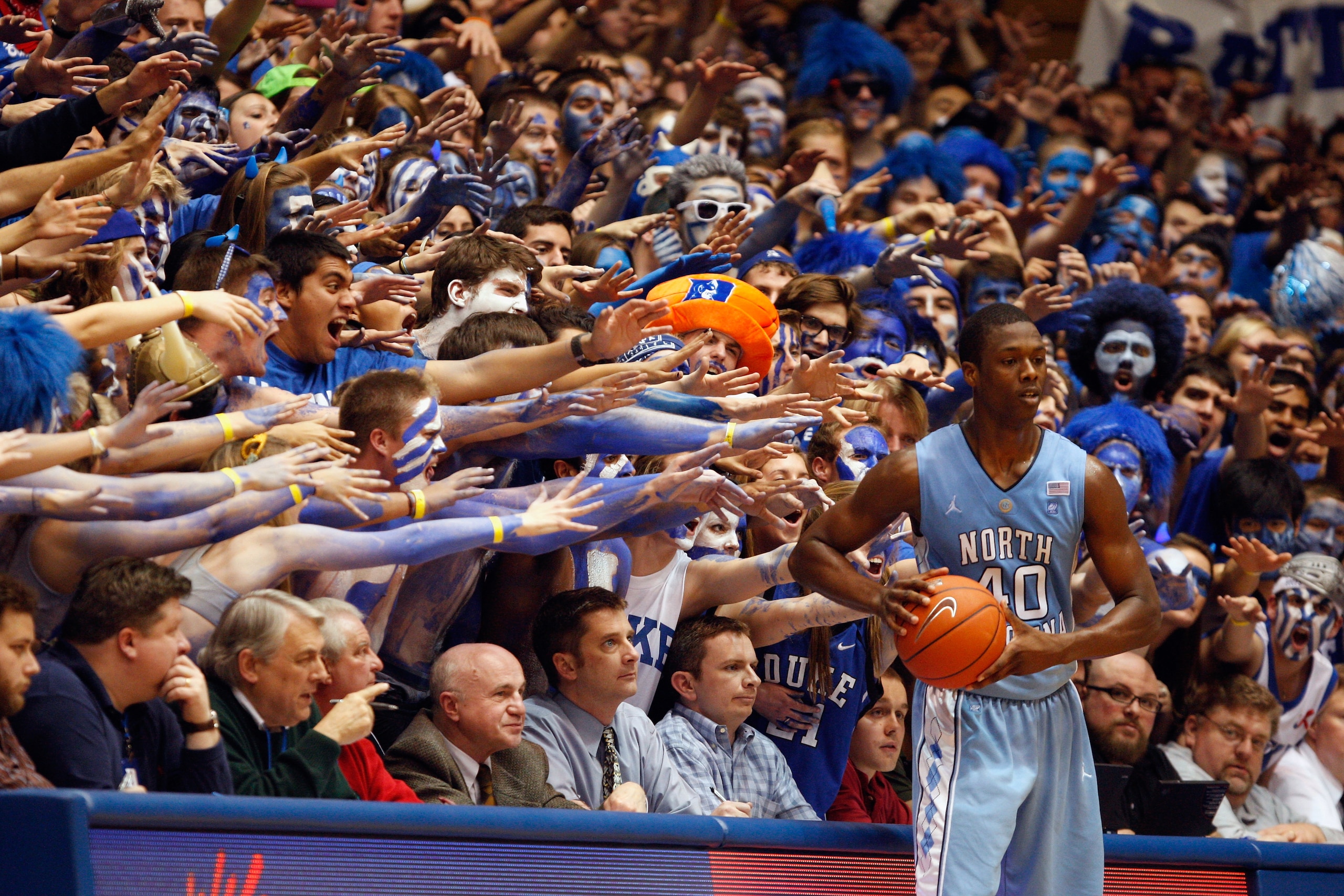 DURHAM, NC - FEBRUARY 09:  Harrison Barnes #40 of the North Carolina Tar Heels against the Duke Blue Devils during their game at Cameron Indoor Stadium on February 9, 2011 in Durham, North Carolina.  (Photo by Streeter Lecka/Getty Images)