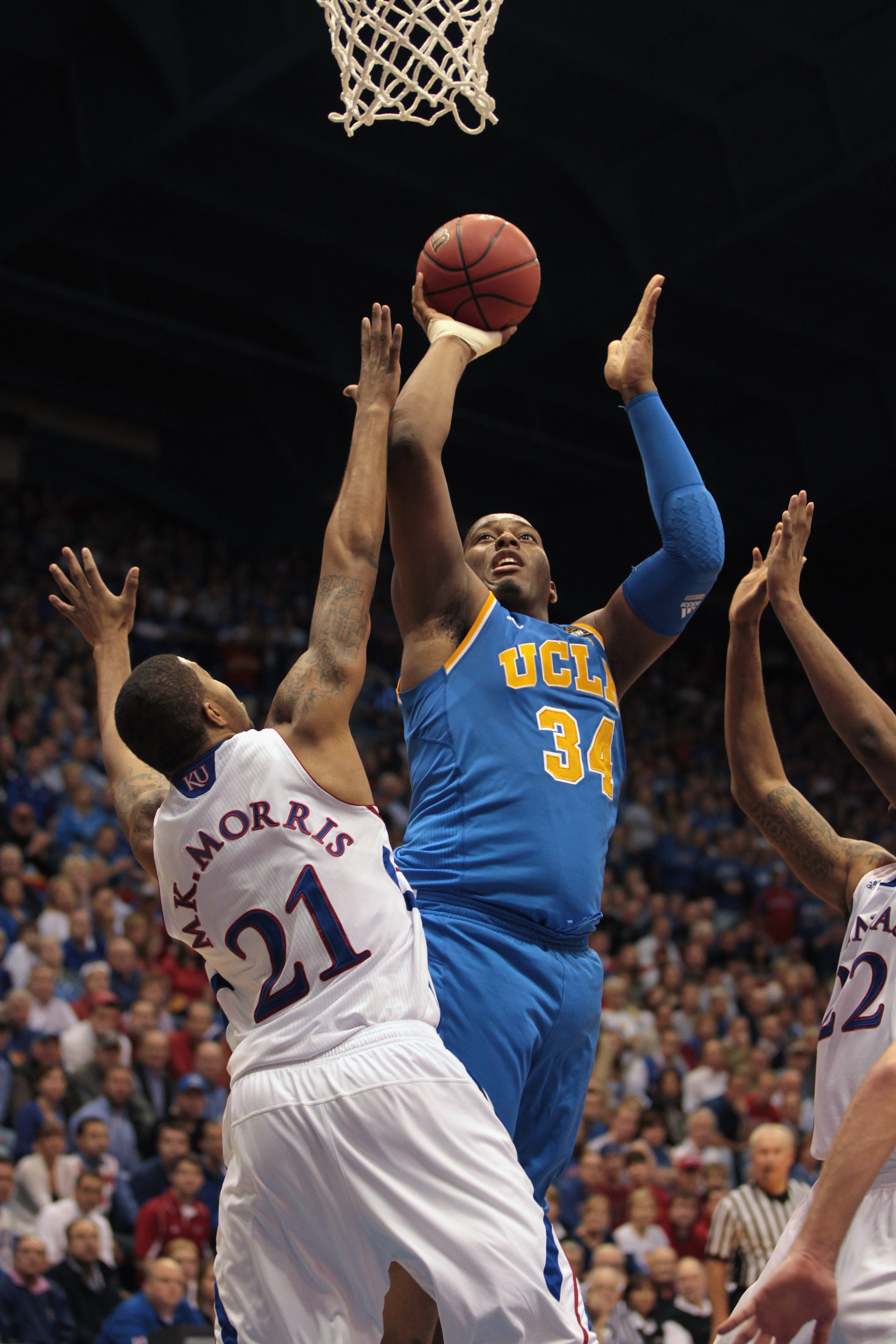 LAWRENCE, KS - DECEMBER 02:  Joshua Smith #34 of the UCLA Bruins in action during the game against the Kansas Jayhawks on December 2, 2010 at Allen Fieldhouse in Lawrence, Kansas.  (Photo by Jamie Squire/Getty Images)