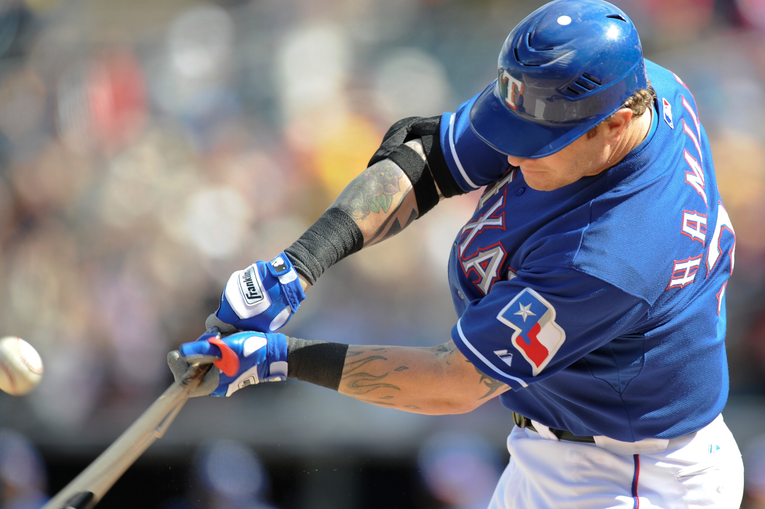 SURPISE, AZ - FEBRUARY 27: Josh Hamilton #32 of the Texas Rangers bats during a spring training game against the Kansas City Royals at Surprise Stadium on February 27, 2011 in Surprise, Arizona. (Photo by Rob Tringali/Getty Images) SURPISE, AZ - FEBRUARY 27: Josh Hamilton #32 of the Texas Rangers bats during a spring training game against the Kansas City Royals at Surprise Stadium on February 27, 2011 in Surprise, Arizona. (Photo by Rob Tringali/Getty Images)