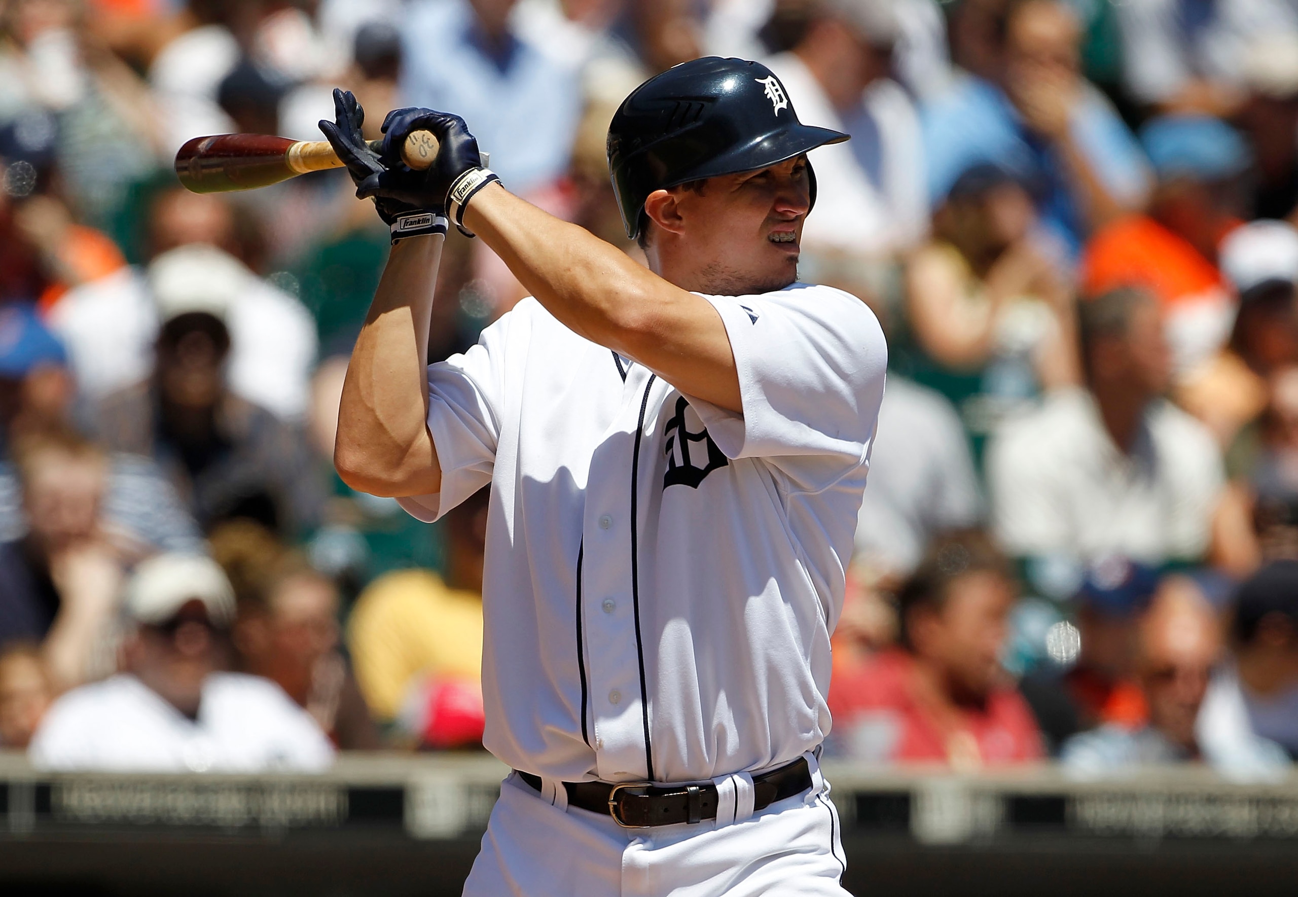 DETROIT - JUNE 17:  Magglio Ordonez #30 of the Detroit Tigers bats during the first inning during the game against the Washington Nationals on June 17, 2010 at Comerica Park in Detroit, Michigan. The Tigers defeated the Nationals 8-3.  (Photo by Leon Hali