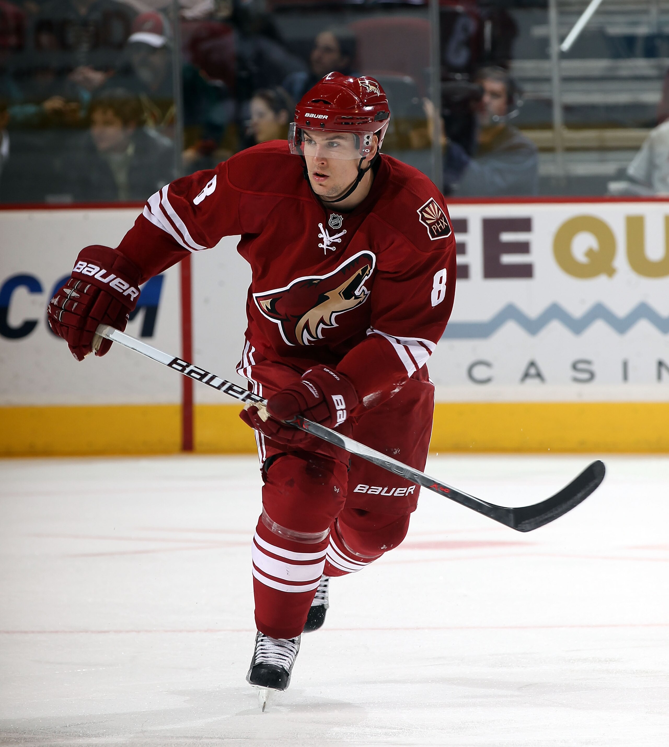 GLENDALE, AZ - FEBRUARY 07:  Scottie Upshall #8 of the Phoenix Coyotes skates against the Colorado Avalanche at the Jobing.com Arena on February 7, 2011 in Glendale, Arizona.  (Photo by Bruce Bennett/Getty Images)