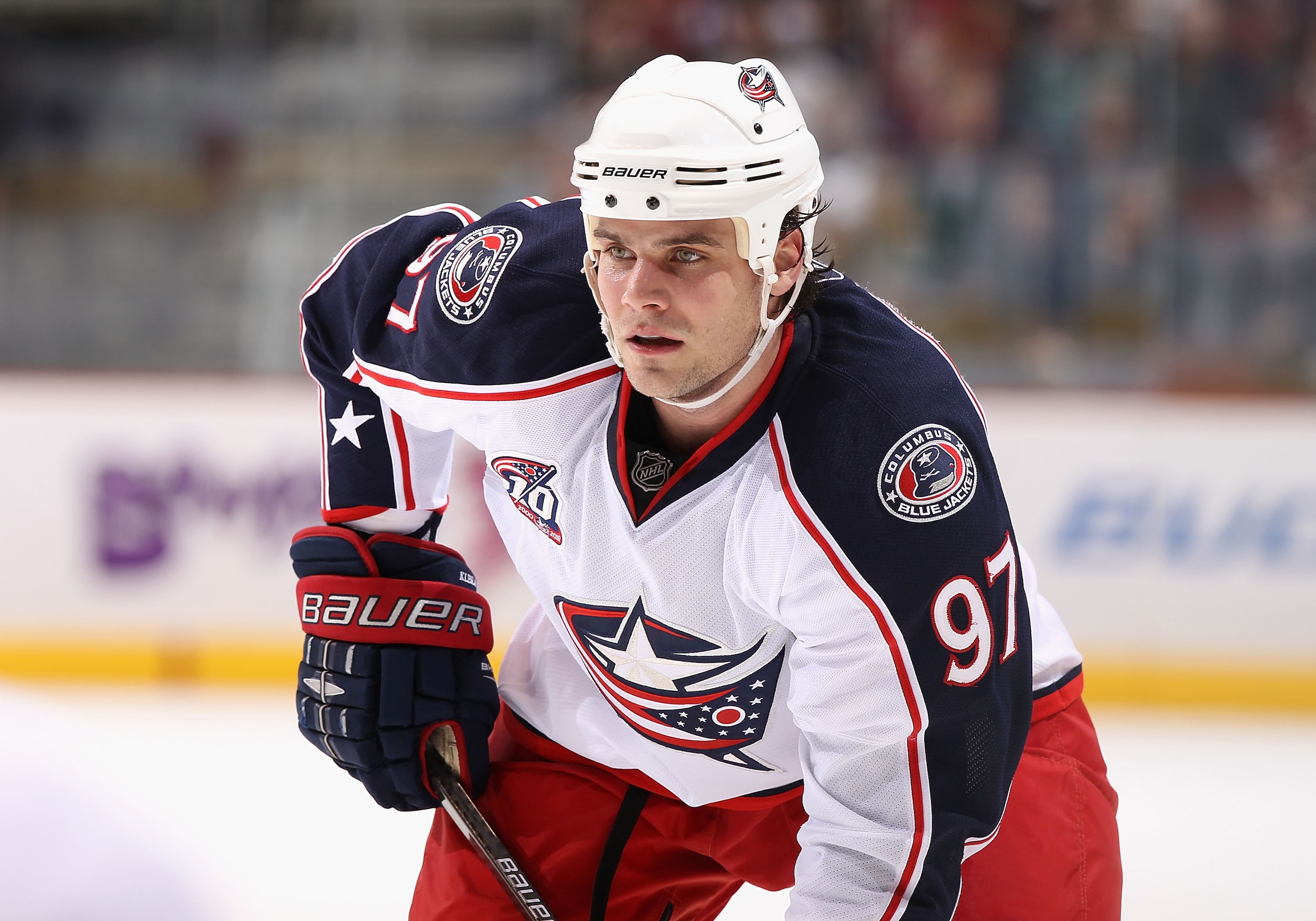 GLENDALE, AZ - JANUARY 04:  Rostislav Klesla #97 of the Columbus Blue Jackets during the NHL game against the Phoenix Coyotes at Jobing.com Arena on January 4, 2011 in Glendale, Arizona.  The Coyotes defeated the Blue Jackets 4-2.  (Photo by Christian Pet