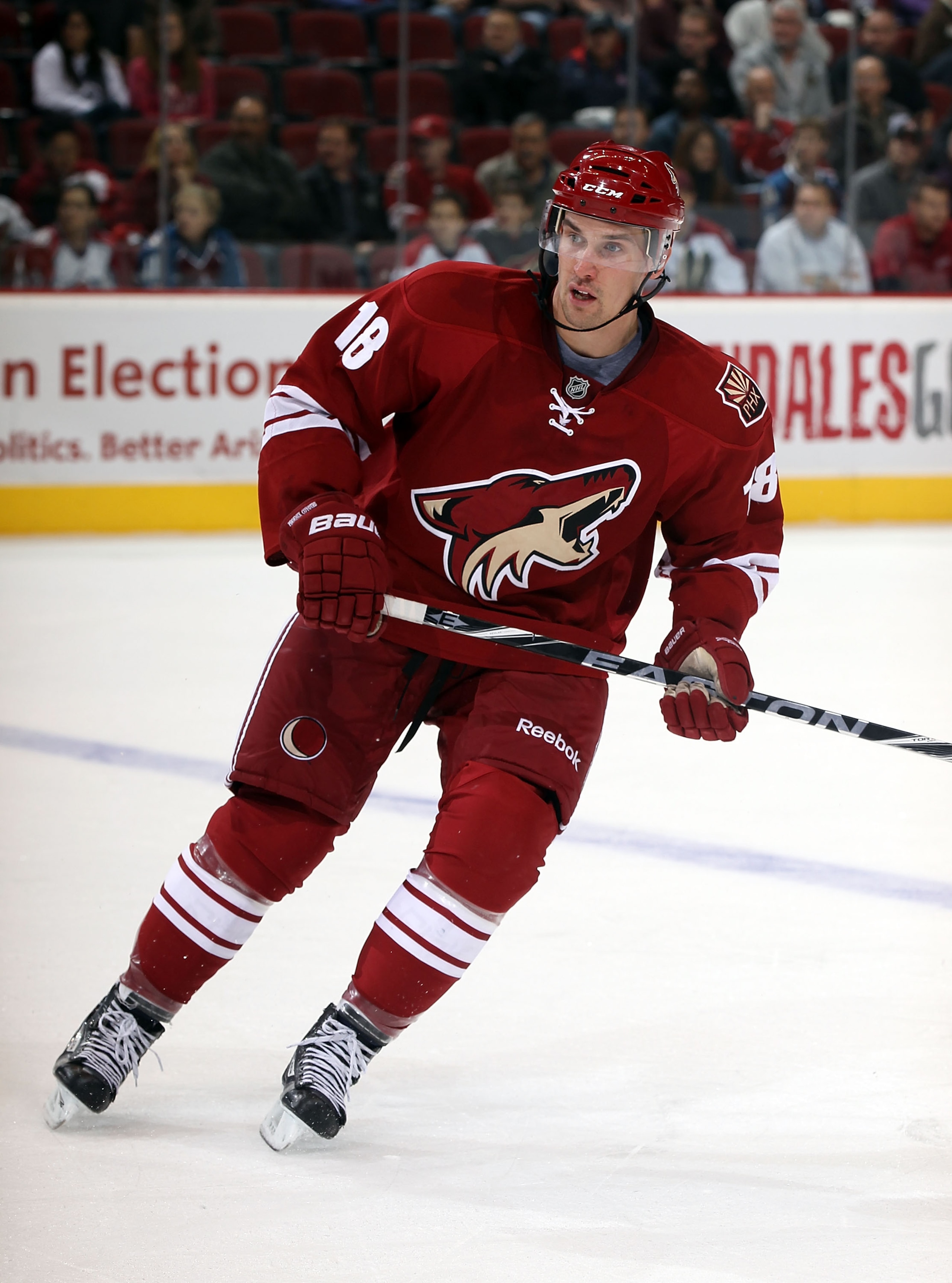 GLENDALE, AZ - FEBRUARY 07: Sami Lepisto #18 of the Phoenix Coyotes skates against the Colorado Avalanche at the Jobing.com Arena on February 7, 2011 in Glendale, Arizona.  (Photo by Bruce Bennett/Getty Images)