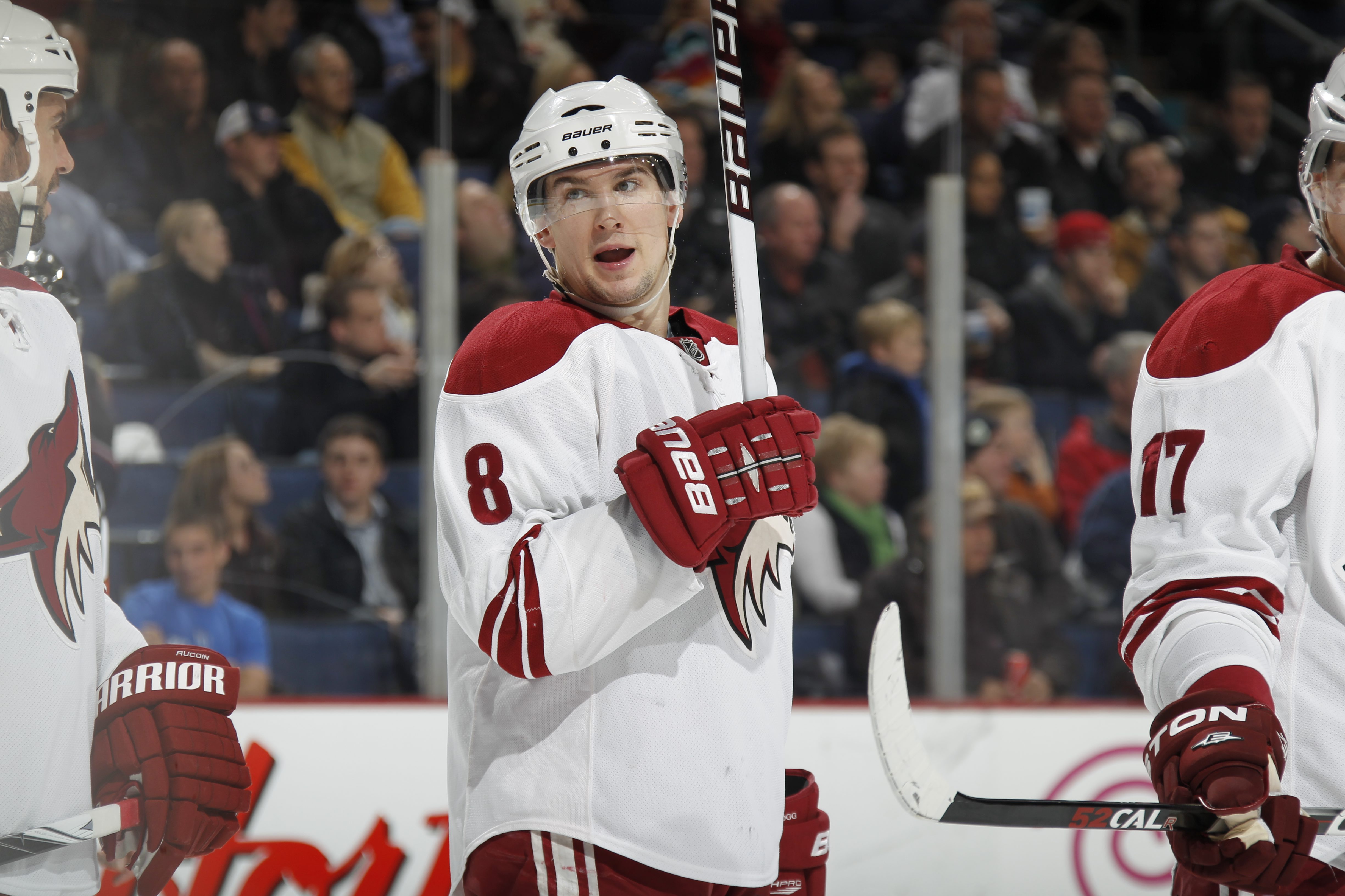 COLUMBUS, OH - JANUARY 11: Scottie Upshall #8 of the Phoenix Coyotes skates against the Columbus Blue Jackets during a game on January 11, 2011 at the Nationwide Arena in Columbus, Ohio. (Photo by Gregory Shamus/Getty Images)