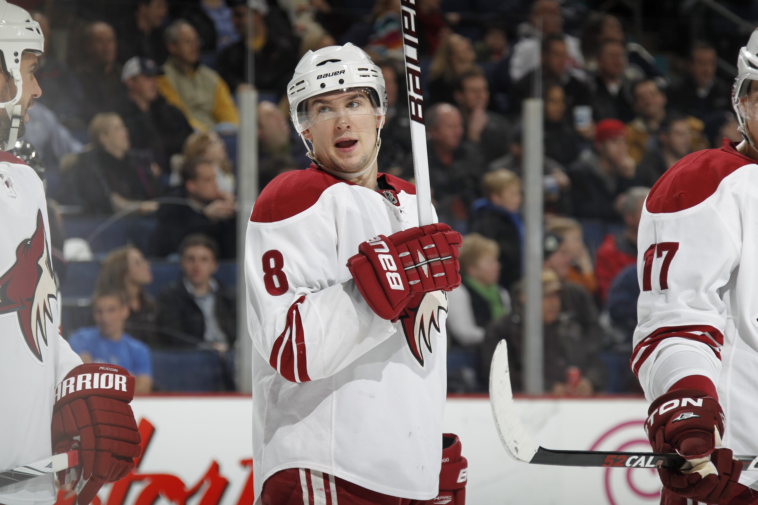 COLUMBUS, OH - JANUARY 11: Scottie Upshall #8 of the Phoenix Coyotes skates against the Columbus Blue Jackets during a game on January 11, 2011 at the Nationwide Arena in Columbus, Ohio. (Photo by Gregory Shamus/Getty Images)