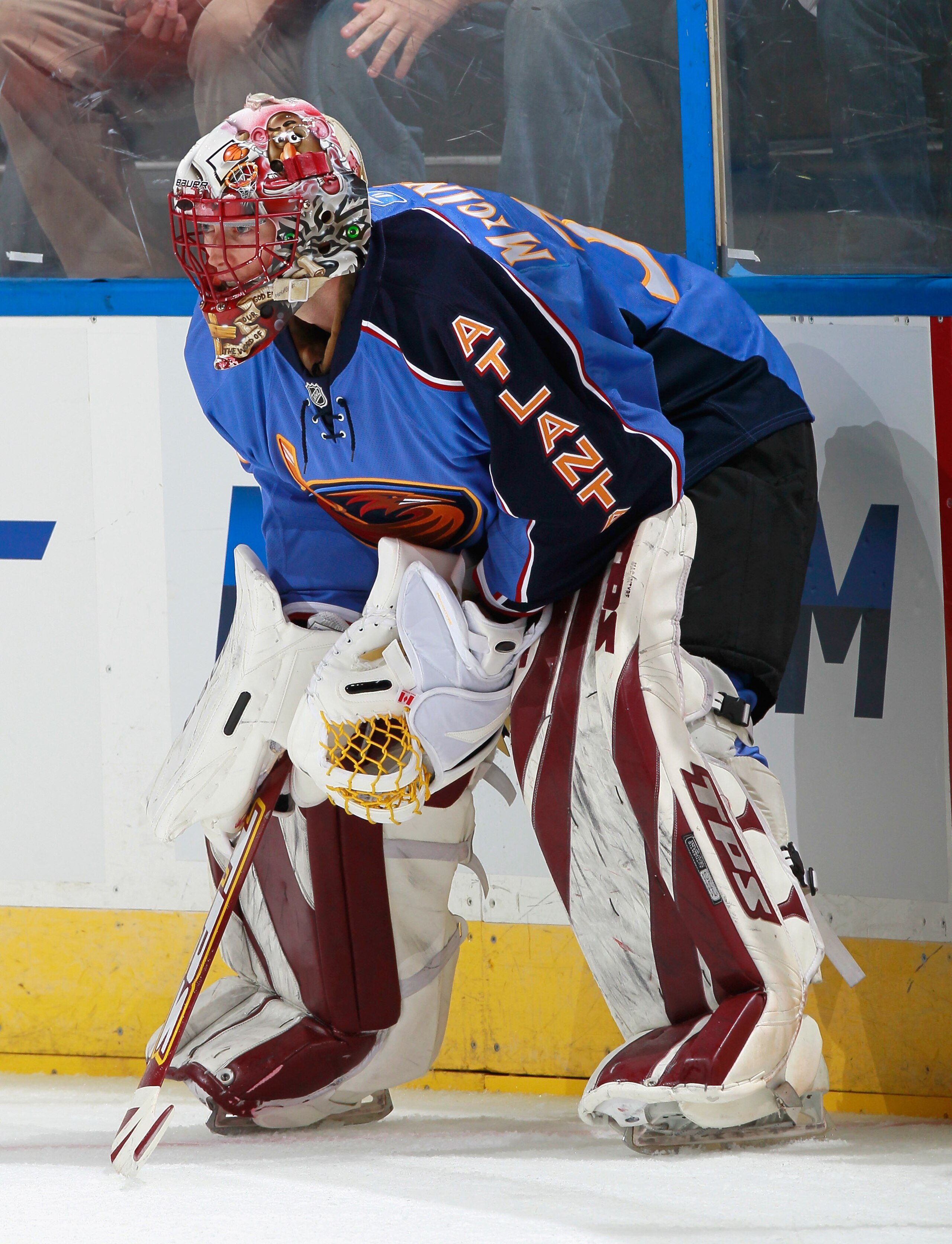 ATLANTA - SEPTEMBER 21:  Goaltender Drew MacIntyre #30 of the Atlanta Thrashers against the Columbus Blue Jackets during the preseason opener at Phillips Arena on September 21, 2010 in Atlanta, Georgia.  (Photo by Kevin C. Cox/Getty Images)