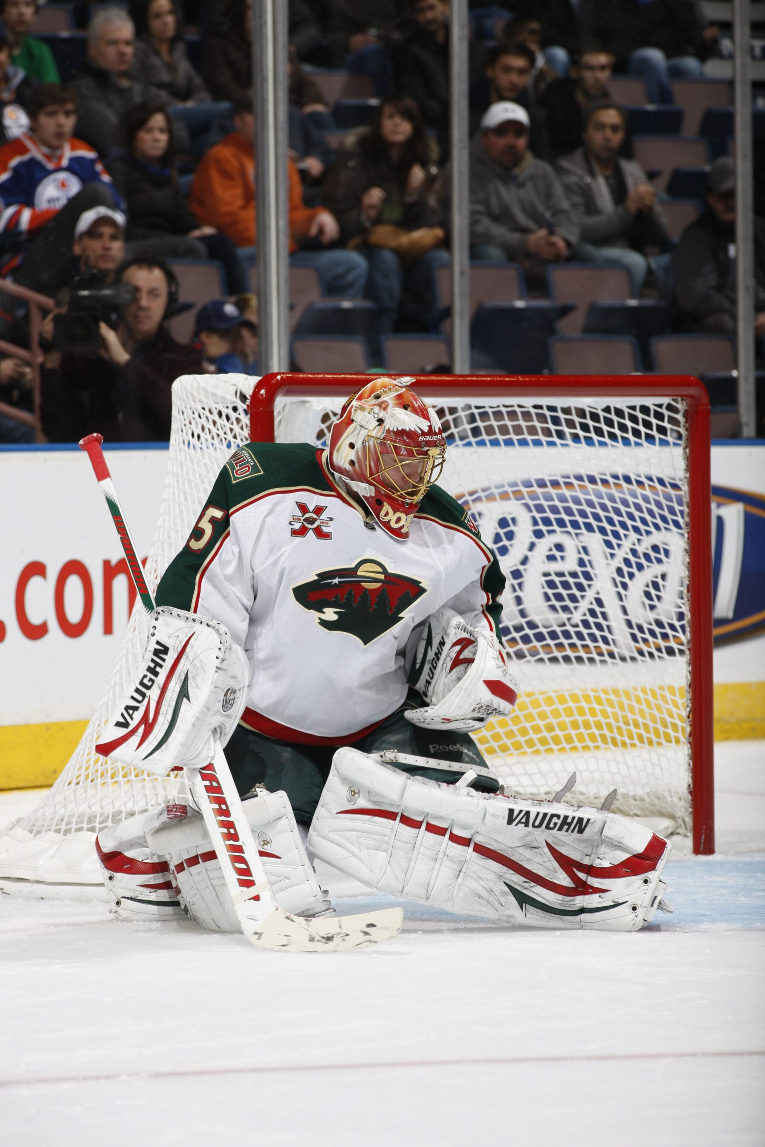 EDMONTON, CANADA - JANUARY 18: Anton Khudobin #35 of the Minnesota Wild defends the goal against the Edmonton Oilers on January 18, 2011 at Rexall Place in Edmonton, Alberta, Canada. (Photo by Dale MacMillan/Getty Images)