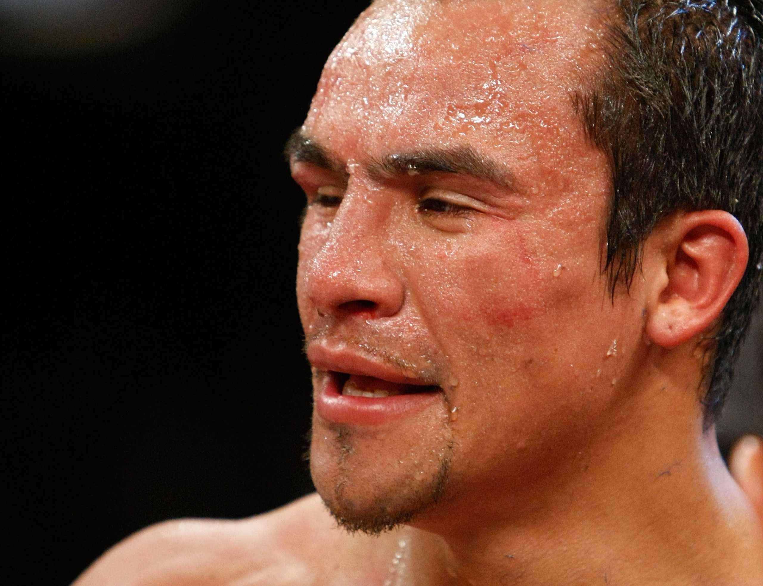 LAS VEGAS - SEPTEMBER 19:  Juan Manuel Marquez appears in the ring after losing his fight with Floyd Mayweather Jr. in a unanimous decision at the MGM Grand Garden Arena September 19, 2009 in Las Vegas, Nevada.  (Photo by Ethan Miller/Getty Images)
