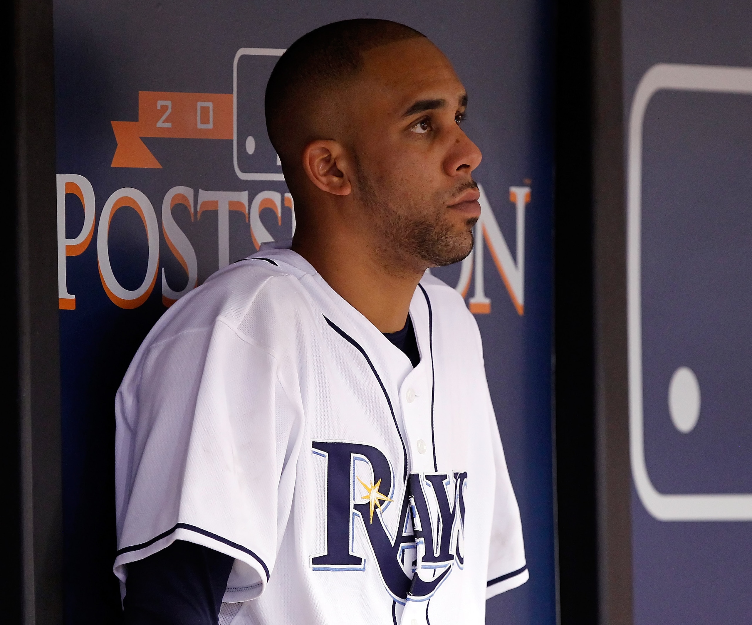 ST. PETERSBURG, FL - OCTOBER 06:  Pitcher David Price #14 of the Tampa Bay Rays looks on after being removed against the Texas Rangers during Game 1 of the ALDS at Tropicana Field on October 6, 2010 in St. Petersburg, Florida.  (Photo by J. Meric/Getty Im