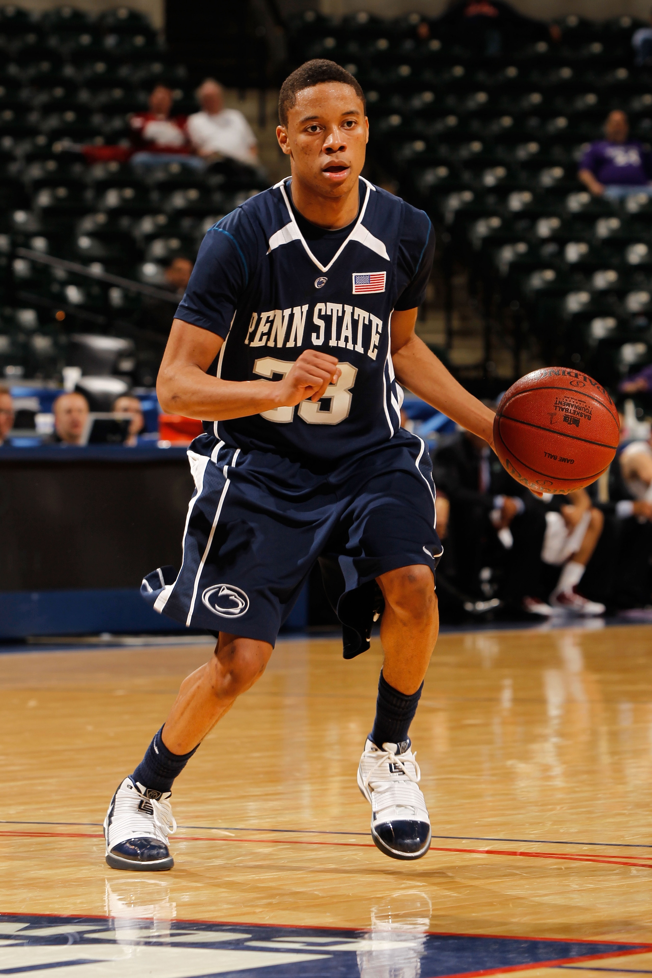 INDIANAPOLIS - MARCH 11:  Guard Tim Frazier #23 of the Penn State Nittany Lion controls the ball against the Minnesota Golden Gophers during the first round of the Big Ten Men's Basketball Tournament at Conseco Fieldhouse on March 11, 2010 in Indianapolis