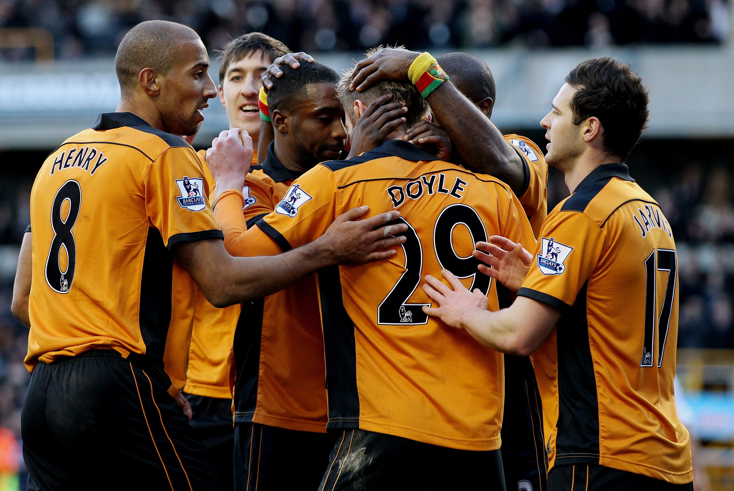 WOLVERHAMPTON, ENGLAND - FEBRUARY 26: Sylvan Ebanks Blake celebrates after scoring their third goal during the Barclays Premier League match between Wolverhampton Wanderers and Blackpool at Molineux on February 26, 2011 in Wolverhampton, England. (Photo WOLVERHAMPTON, ENGLAND - FEBRUARY 26: Sylvan Ebanks Blake celebrates after scoring their third goal during the Barclays Premier League match between Wolverhampton Wanderers and Blackpool at Molineux on February 26, 2011 in Wolverhampton, England. (Photo