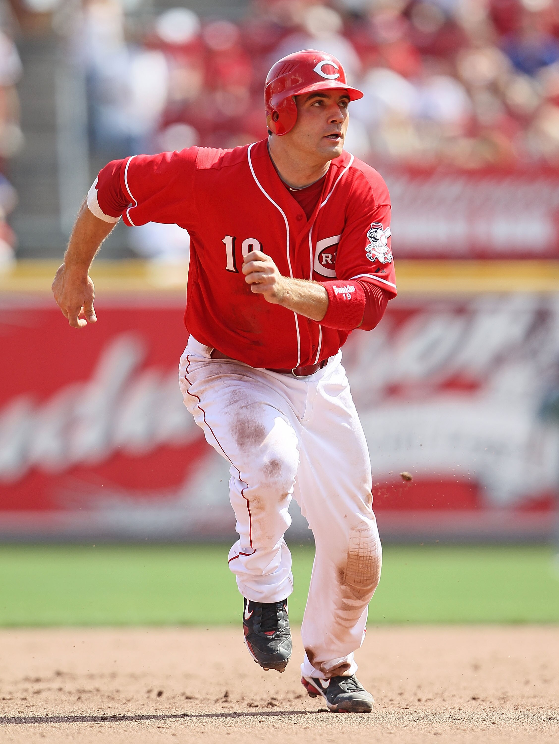 CINCINNATI - AUGUST 29:  Joey Votto #19 of the Cincinnati Reds runs the bases during the game against the Chicago Cubs at Great American Ball Park on August 29, 2010 in Cincinnati, Ohio.  (Photo by Andy Lyons/Getty Images)