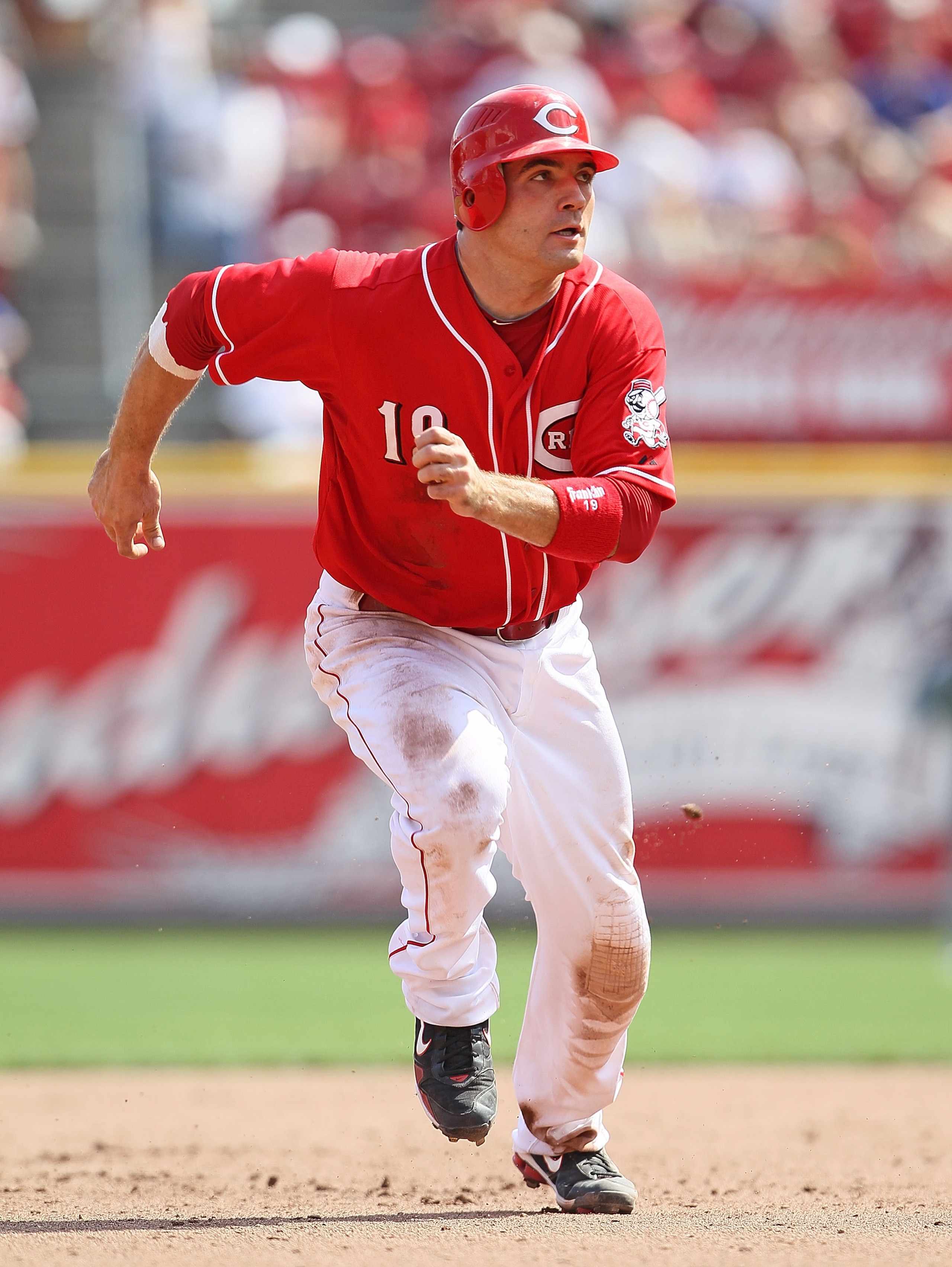 CINCINNATI - AUGUST 29:  Joey Votto #19 of the Cincinnati Reds runs the bases during the game against the Chicago Cubs at Great American Ball Park on August 29, 2010 in Cincinnati, Ohio.  (Photo by Andy Lyons/Getty Images)