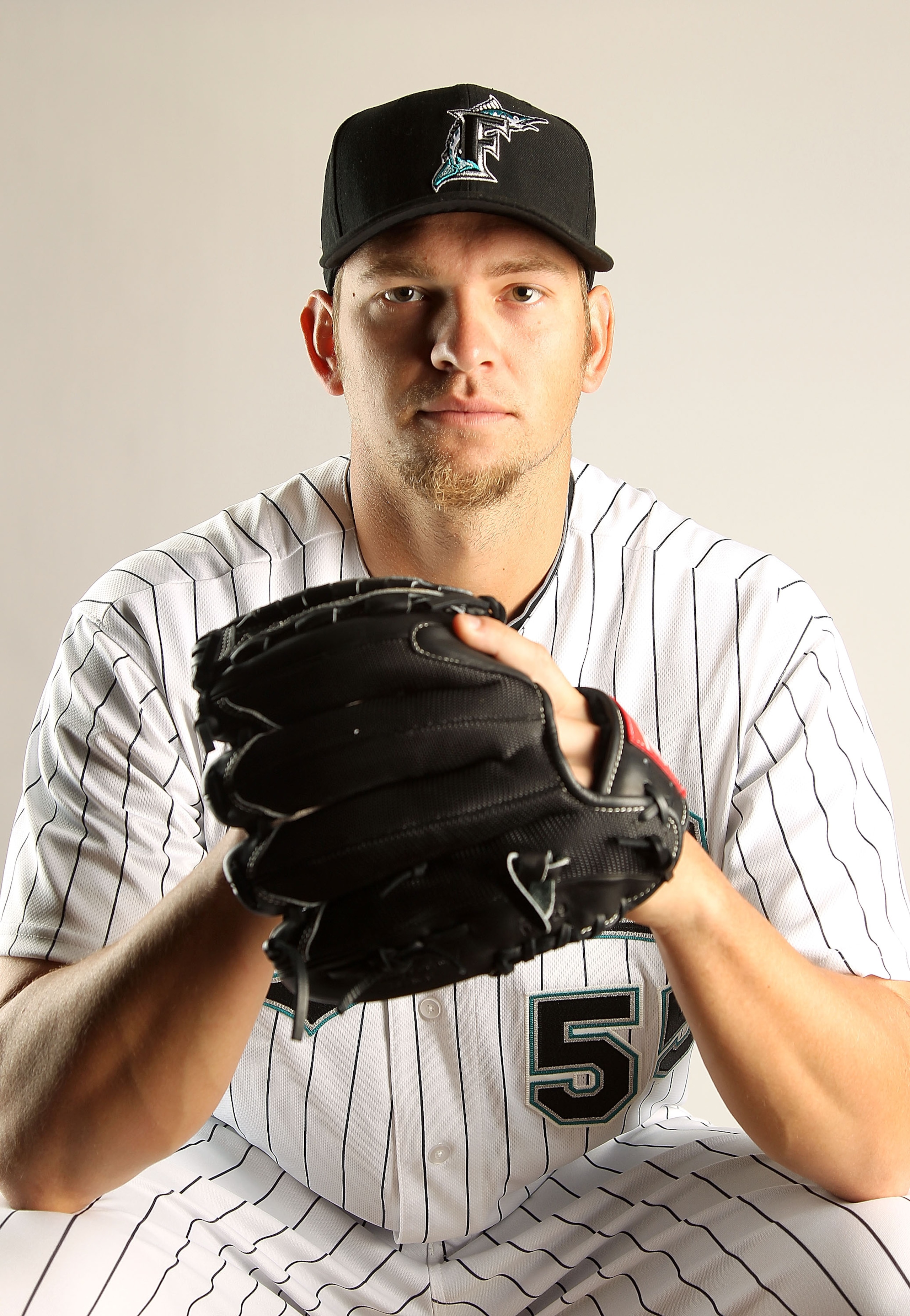 JUPITER, FL - FEBRUARY 23: Josh Johnson #55 of the Florida Marlins during Photo Day at Roger Dean Stadium on February 23, 2011 in Jupiter, Florida.  (Photo by Mike Ehrmann/Getty Images)