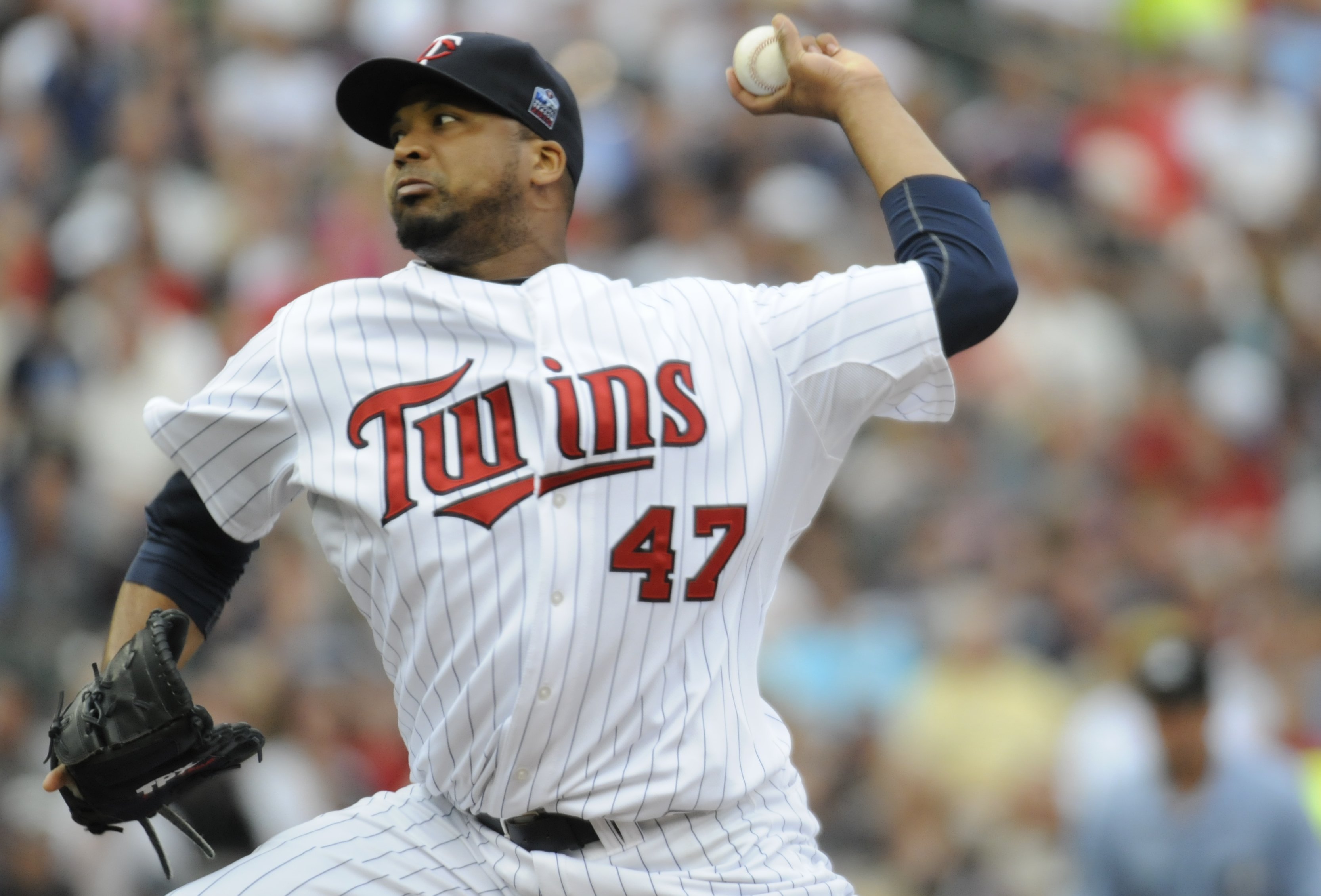 MINNEAPOLIS, MN - MAY 26: Francisco Liriano #47 of the Minnesota Twins pitches in the first inning against the New York Yankees during the game on May 26, 2010 at Target Field in Minneapolis, Minnesota. The Yankees defeated the Twins 3-2. (Photo by Hannah
