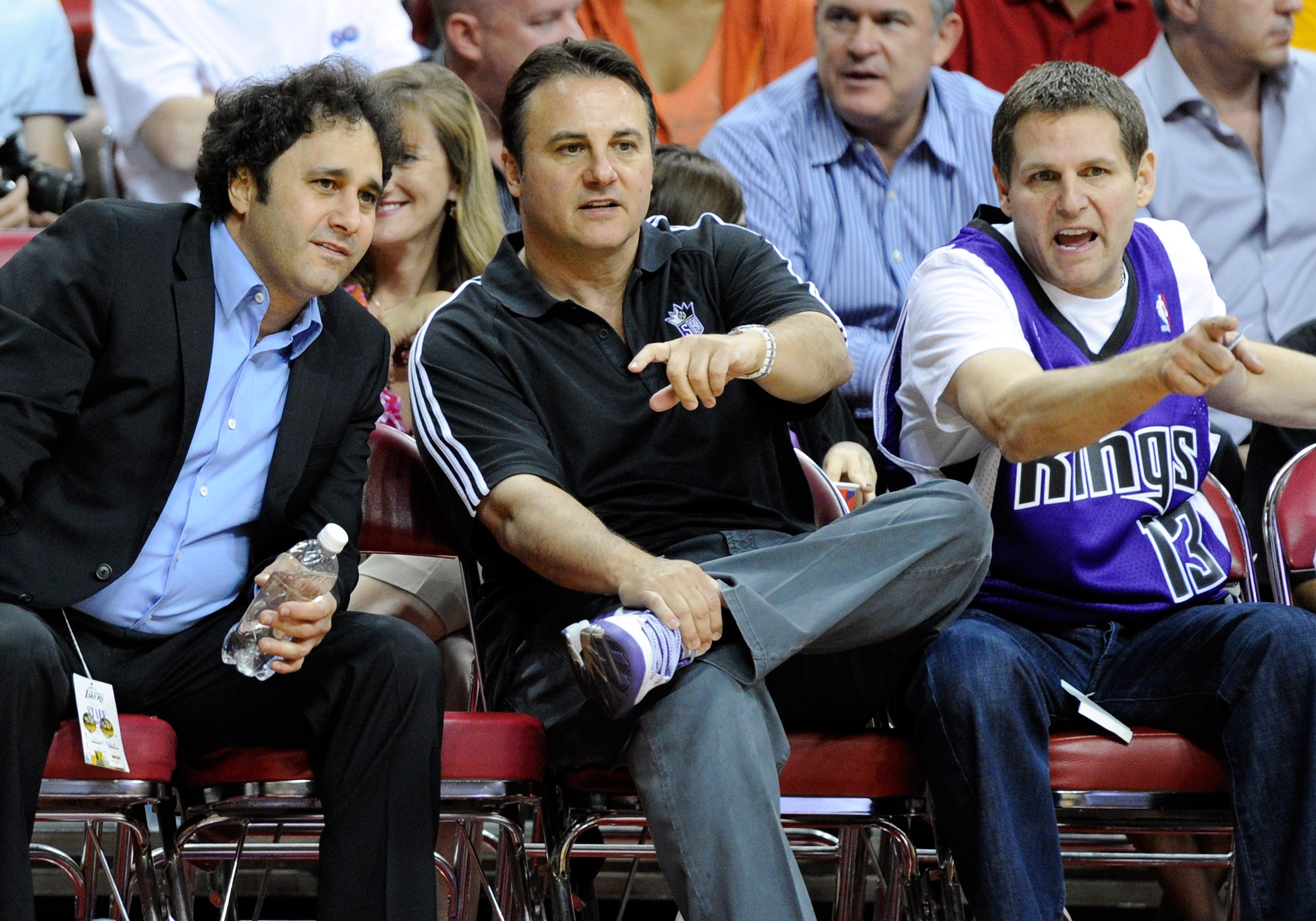 LAS VEGAS - OCTOBER 13:  (L-R) Brothers George Maloof, Gavin Maloof and Joe Maloof watch a preseason game between the Sacramento Kings and the Los Angeles Lakers at the Thomas & Mack Center October 13, 2010 in Las Vegas, Nevada. The Lakers won 98-95. NOTE