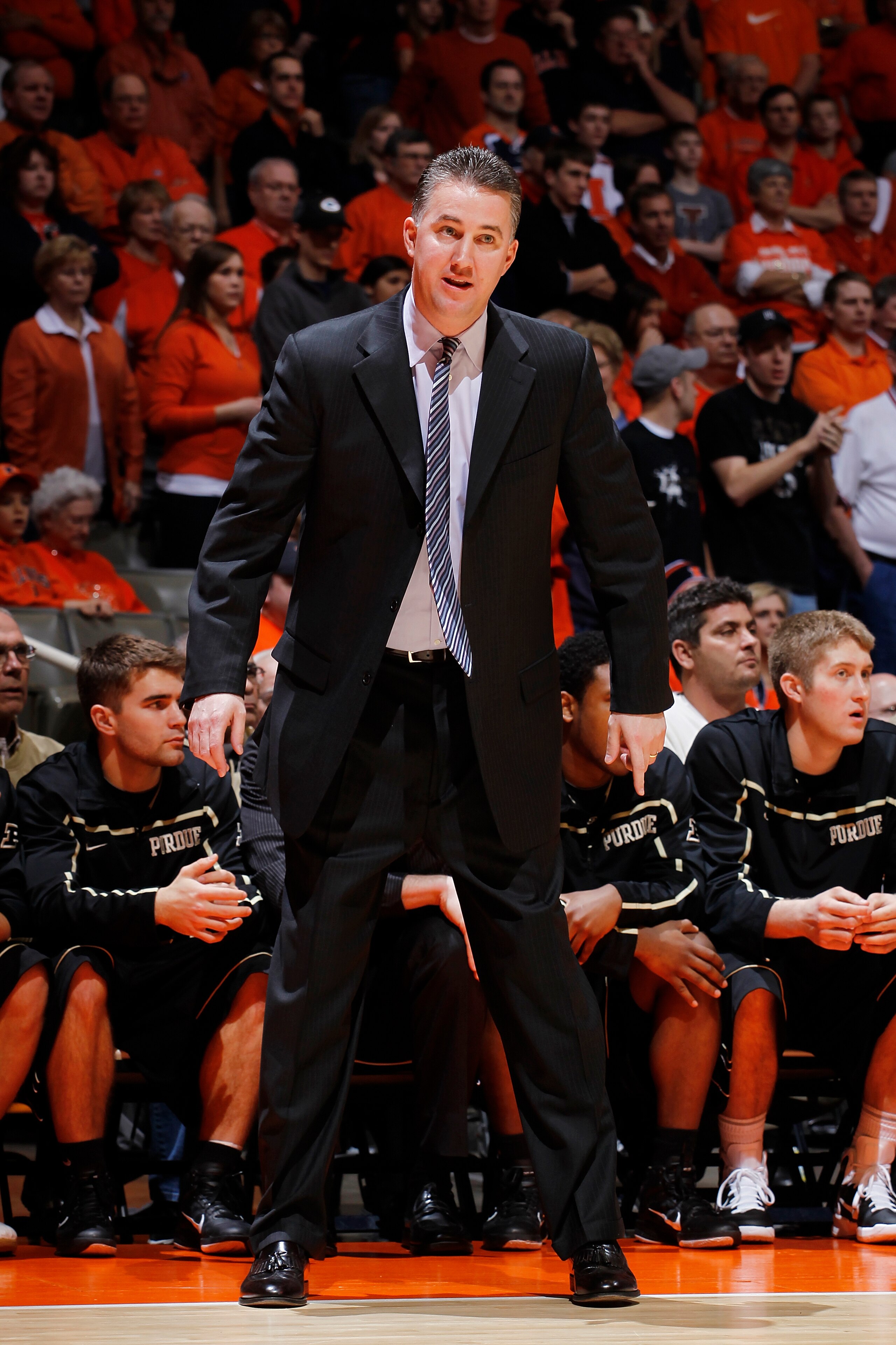 CHAMPAIGN, IL - FEBRUARY 13: Head coach Matt Painter of the Purdue Boilermakers looks on against the Illinois Fighting Illini at Assembly Hall on February 13, 2011 in Champaign, Illinois. Purdue defeated Illinois 81-70. (Photo by Joe Robbins/Getty Images)