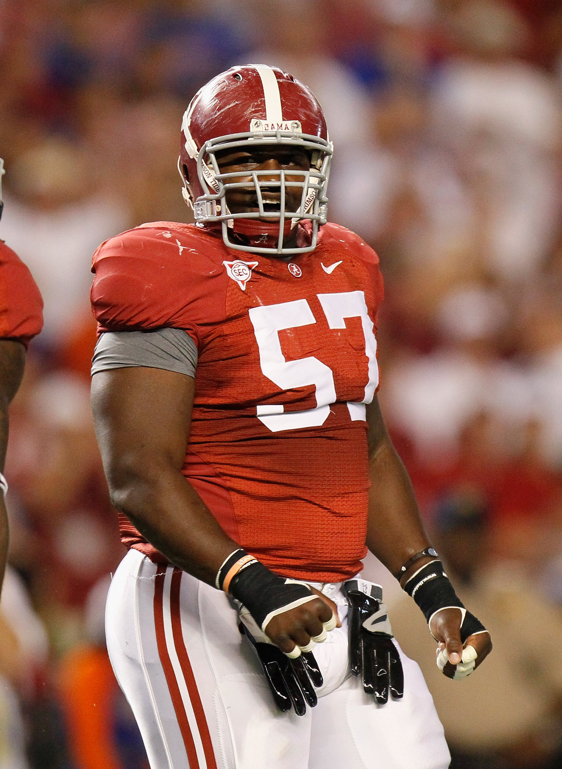 TUSCALOOSA, AL - OCTOBER 02:  Marcell Dareus #57 of the Alabama Crimson Tide against the Florida Gators at Bryant-Denny Stadium on October 2, 2010 in Tuscaloosa, Alabama.  (Photo by Kevin C. Cox/Getty Images)