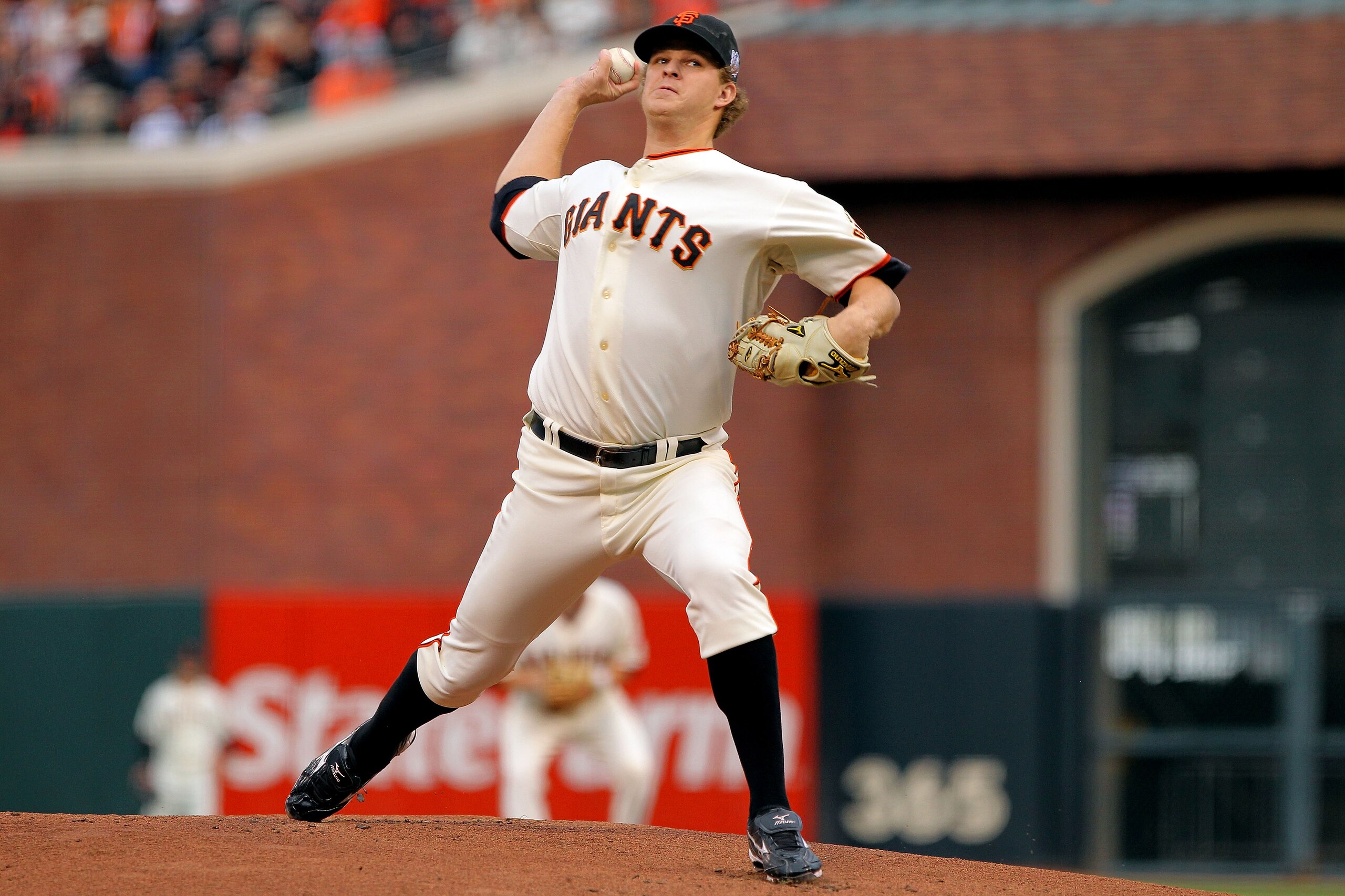 SAN FRANCISCO - OCTOBER 28:  Starting pitcher Matt Cain #18 of the San Francisco Giants pitches in the first inning against the Texas Rangers in Game Two of the 2010 MLB World Series at AT&T Park on October 28, 2010 in San Francisco, California.  (Photo b