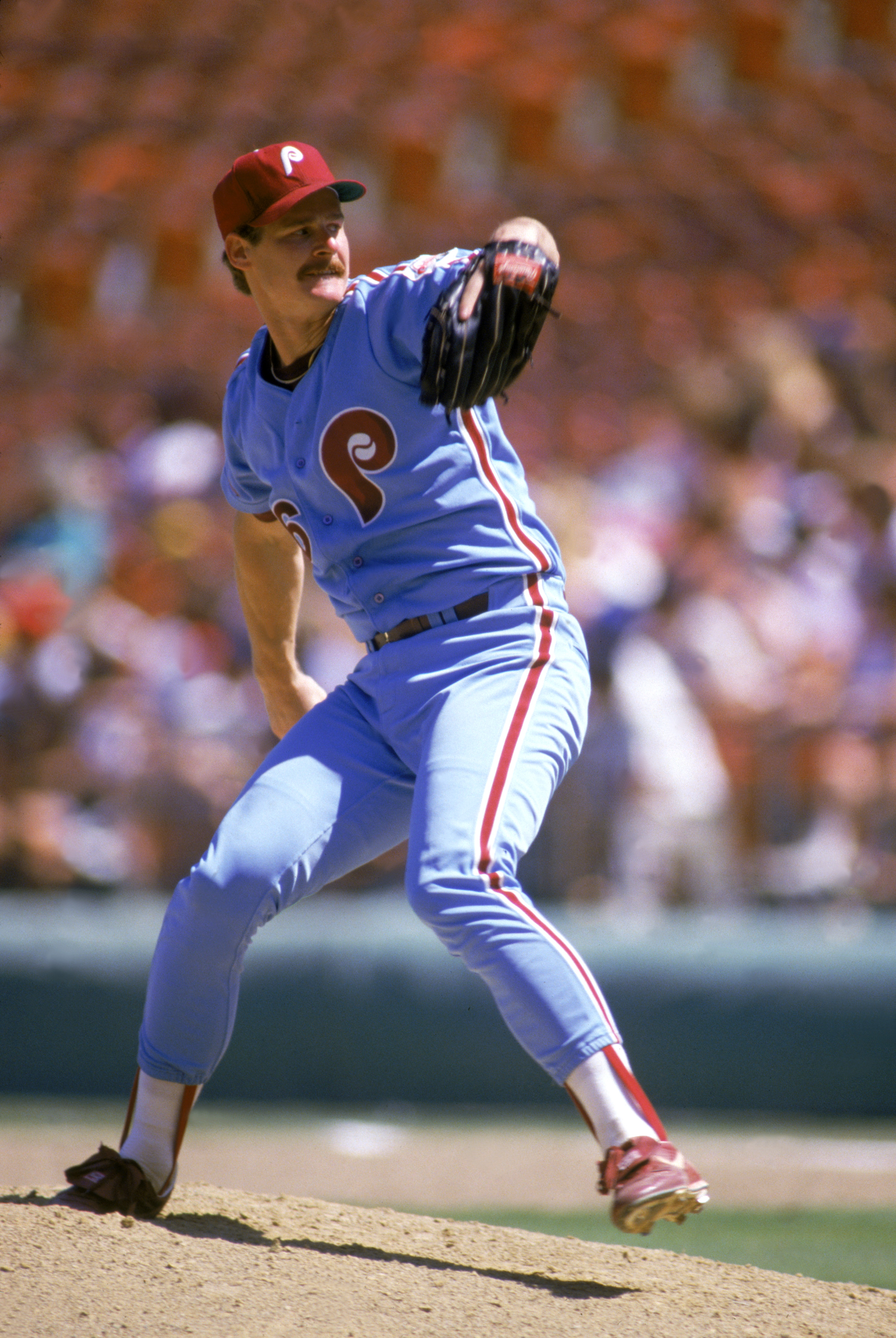 SAN DIEGO - 1987:  Kevin Gross of the Philadelphia Phillies pitches during the 1987 season MLB game against the San Diego Padres at Jack Murphy Stadium in San Diego, California.  (Photo by Stephen Dunn/Getty Images)