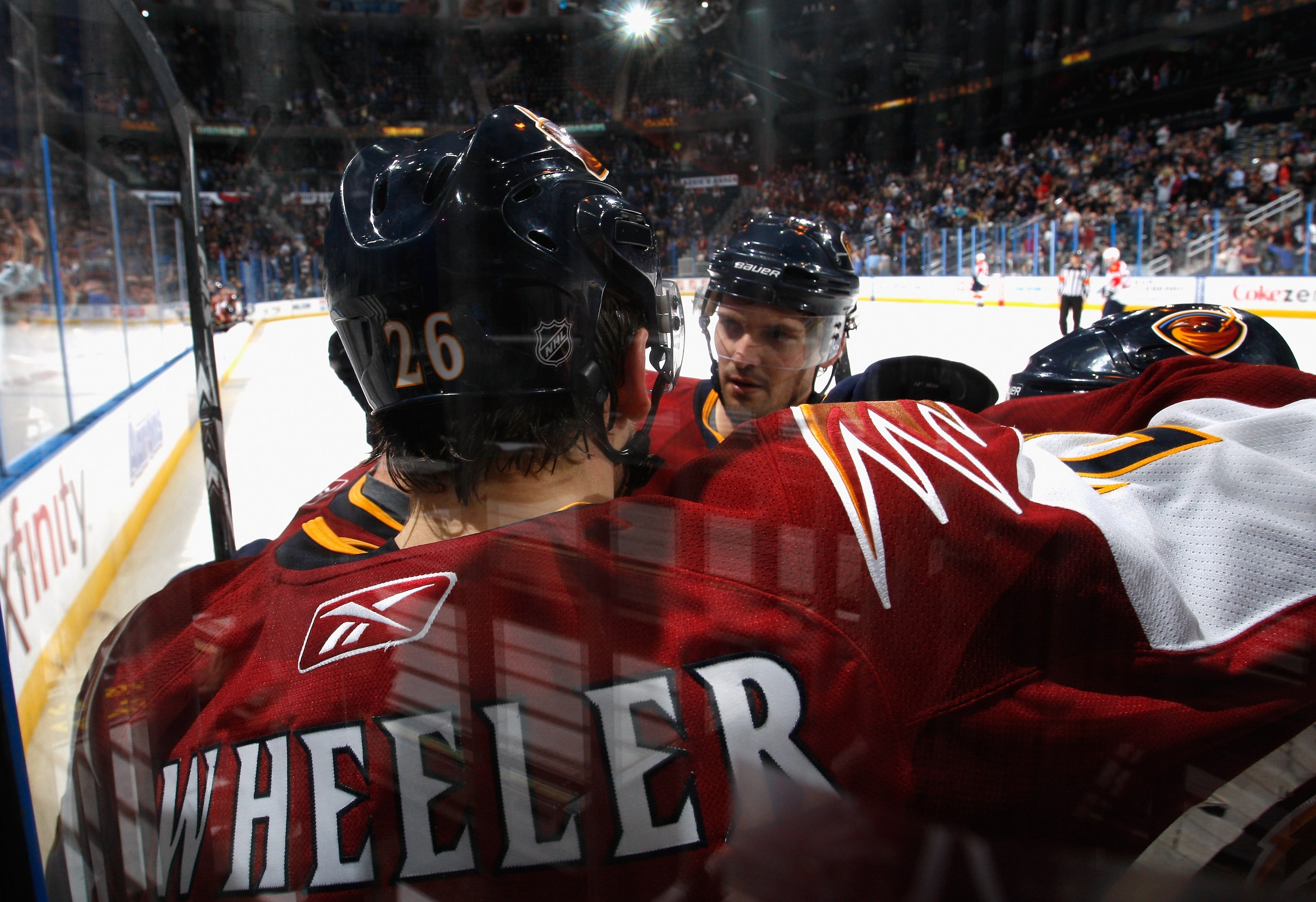 ATLANTA, GA - FEBRUARY 25: Blake Wheeler #26 of the Atlanta Thrashers reacts with teammates after scoring a goal against the Florida Panthers at Philips Arena on February 25, 2011 in Atlanta, Georgia. (Photo by Kevin C. Cox/Getty Images) ATLANTA, GA - FEBRUARY 25: Blake Wheeler #26 of the Atlanta Thrashers reacts with teammates after scoring a goal against the Florida Panthers at Philips Arena on February 25, 2011 in Atlanta, Georgia. (Photo by Kevin C. Cox/Getty Images)