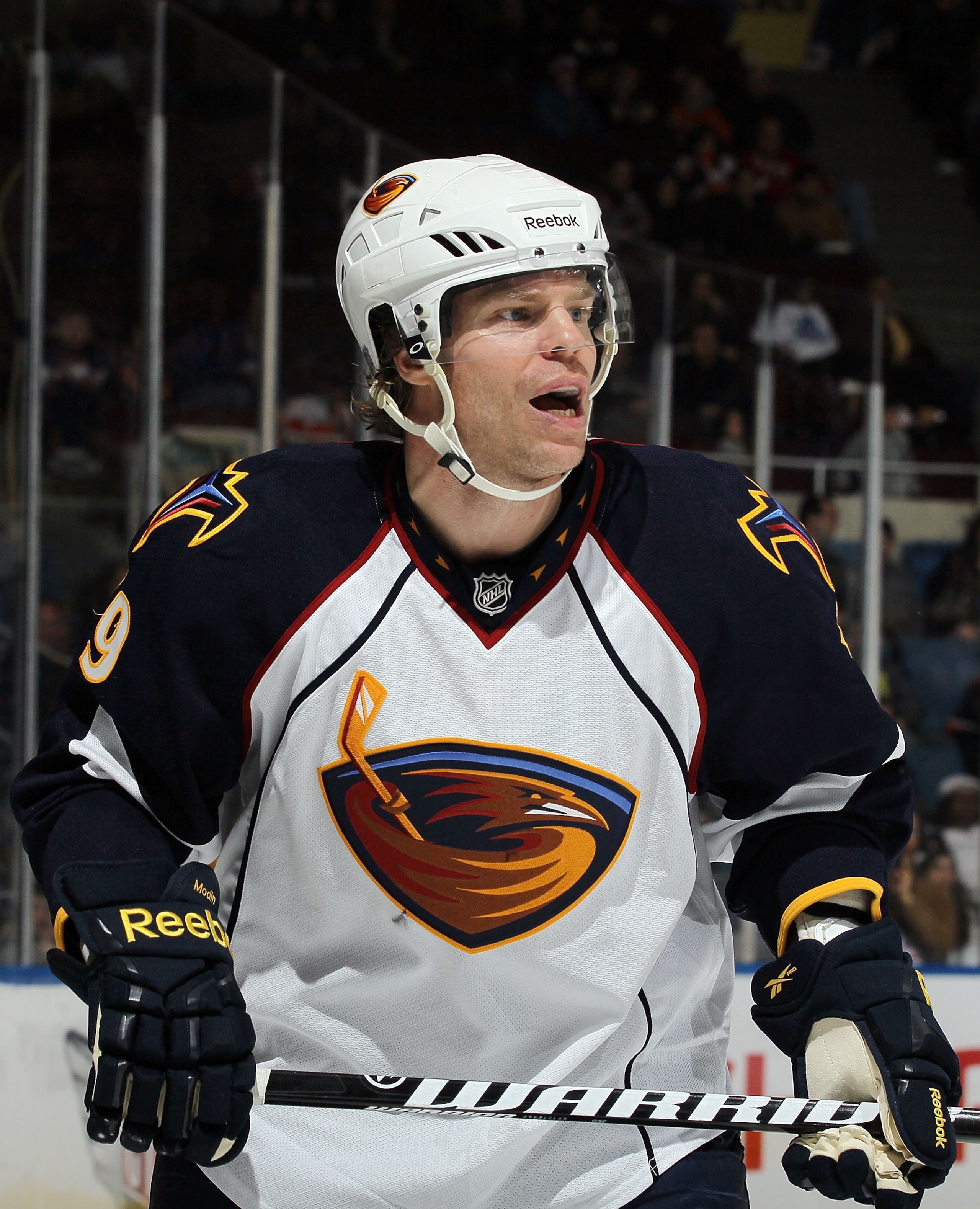 UNIONDALE, NY - DECEMBER 11: Freddy Modin #19 of the Atlanta Thrashers skates against the New York Islanders on December 11, 2010 at Nassau Coliseum in Uniondale, New York. The Thrashers defeated the Isles 5-4. (Photo by Jim McIsaac/Getty Images) UNIONDALE, NY - DECEMBER 11: Freddy Modin #19 of the Atlanta Thrashers skates against the New York Islanders on December 11, 2010 at Nassau Coliseum in Uniondale, New York. The Thrashers defeated the Isles 5-4. (Photo by Jim McIsaac/Getty Images)