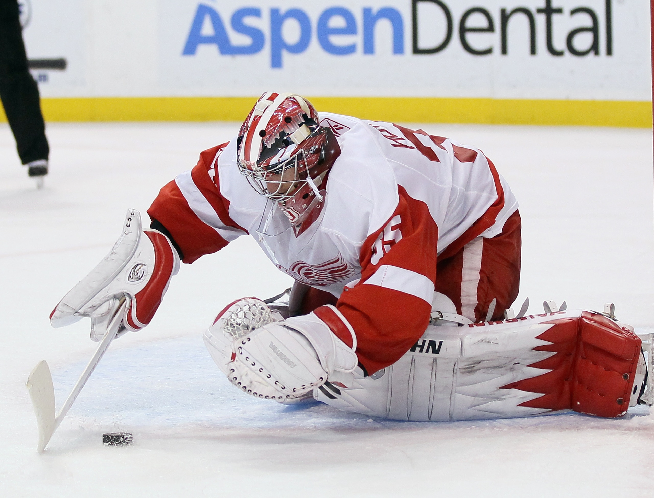 BOSTON, MA - FEBRUARY 11: Jimmy Howard #35 of the Detroit Red Wings stops a shot in the third perido against the Boston Bruins on February 11, 2011 at the TD Garden in Boston, Massachusetts. The Red Wings defeated the Bruins 6-1. (Photo by Elsa/Getty Im BOSTON, MA - FEBRUARY 11: Jimmy Howard #35 of the Detroit Red Wings stops a shot in the third perido against the Boston Bruins on February 11, 2011 at the TD Garden in Boston, Massachusetts. The Red Wings defeated the Bruins 6-1. (Photo by Elsa/Getty Im