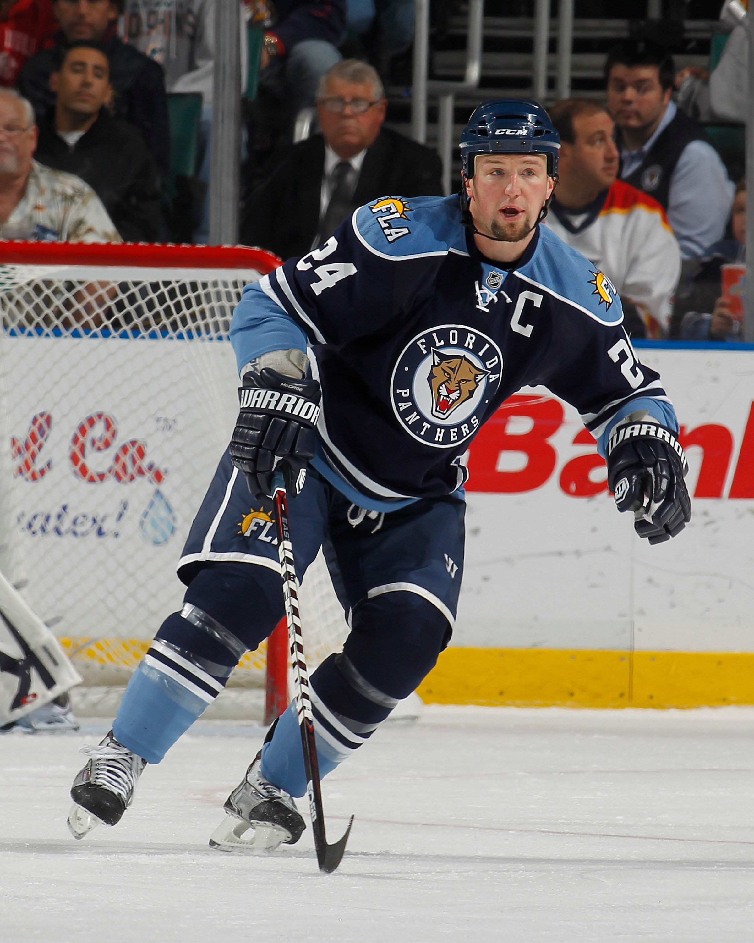 SUNRISE, FL - DECEMBER 17: Bryan McCabe #24 of the Florida Panthers defends along the blue line against the Buffalo Sabres on December 17, 2010 at the BankAtlantic Center in Sunrise, Florida. The Panthers defeated the Sabres 6-2. (Photo by Joel Auerbach/G SUNRISE, FL - DECEMBER 17: Bryan McCabe #24 of the Florida Panthers defends along the blue line against the Buffalo Sabres on December 17, 2010 at the BankAtlantic Center in Sunrise, Florida. The Panthers defeated the Sabres 6-2. (Photo by Joel Auerbach/G