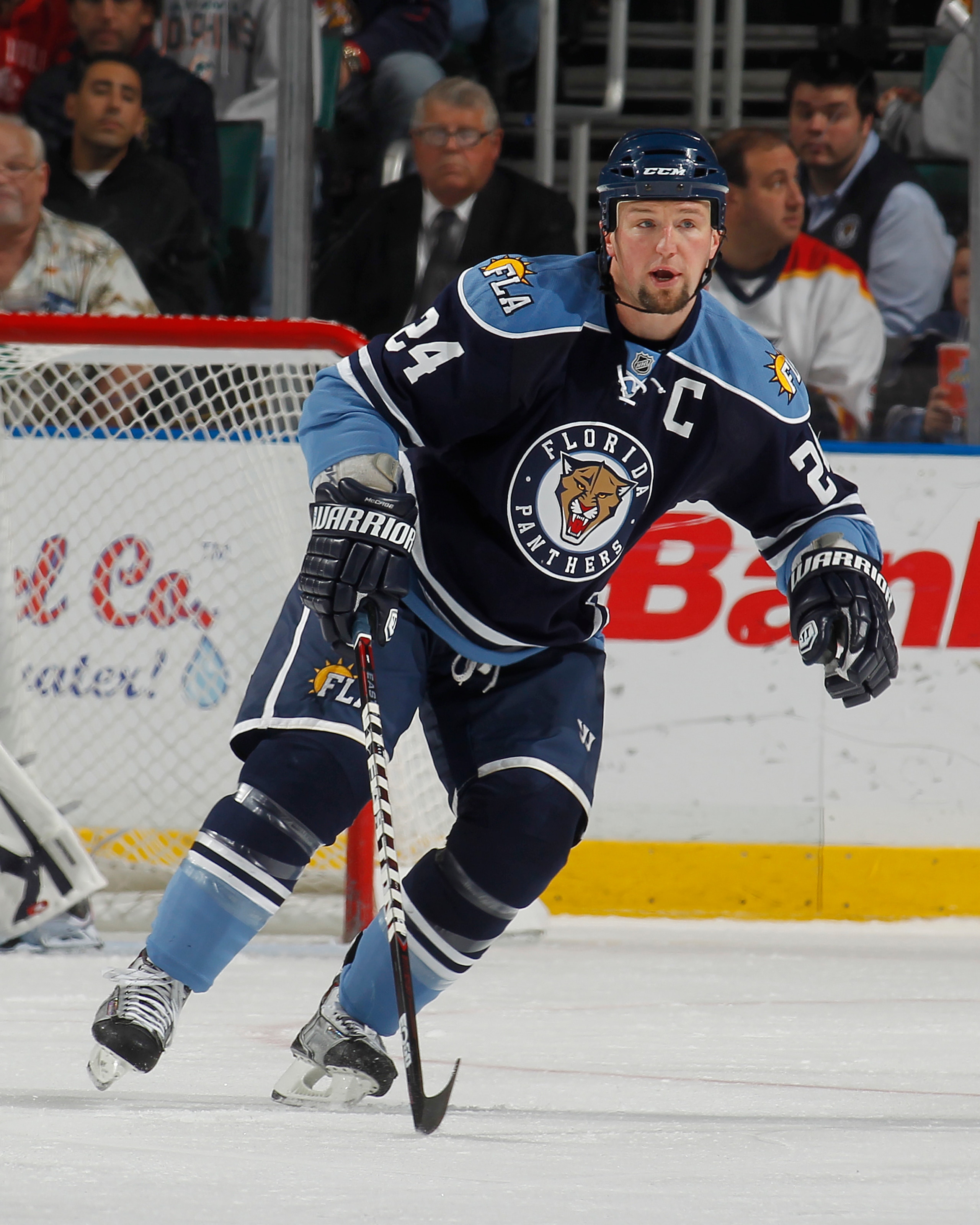 SUNRISE, FL - DECEMBER 17: Bryan McCabe #24 of the Florida Panthers defends along the blue line against the Buffalo Sabres on December 17, 2010 at the BankAtlantic Center in Sunrise, Florida. The Panthers defeated the Sabres 6-2. (Photo by Joel Auerbach/G SUNRISE, FL - DECEMBER 17: Bryan McCabe #24 of the Florida Panthers defends along the blue line against the Buffalo Sabres on December 17, 2010 at the BankAtlantic Center in Sunrise, Florida. The Panthers defeated the Sabres 6-2. (Photo by Joel Auerbach/G