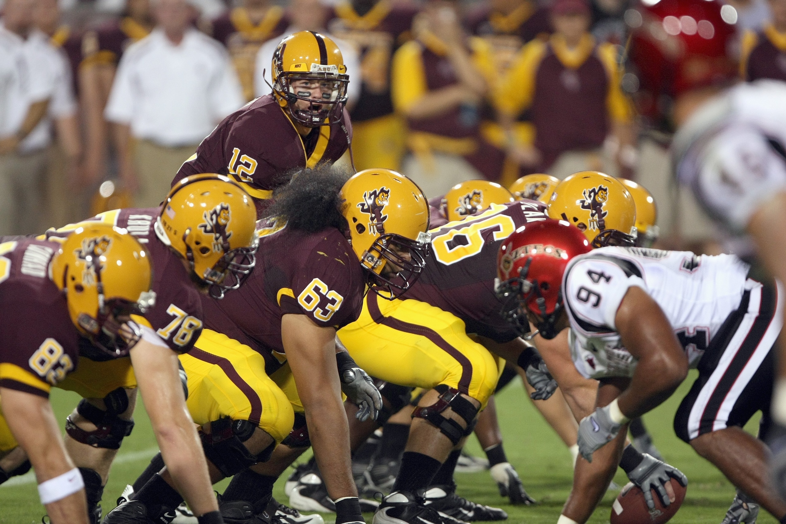 TEMPE, AZ - SEPTEMBER 15: Quarterback Rudy Carpenter #12 of the Arizona State Sun Devils calls the play during the game against the San Diego State Aztecs on September 15, 2007 at Sun Devil Stadium in Tempe, Arizona.  (Photo by Stephen Dunn/Getty Images)