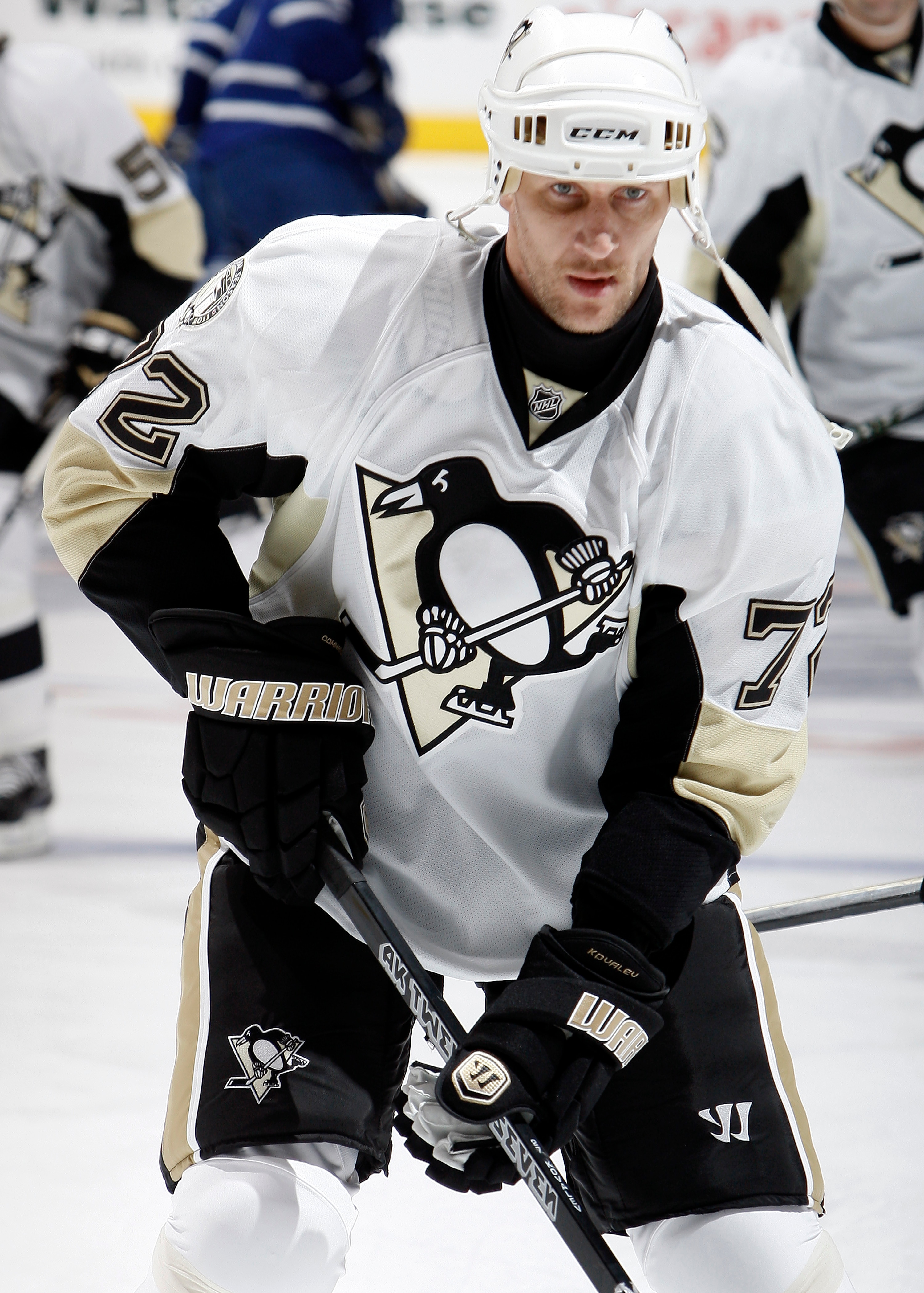 TORONTO, CANADA - FEBRUARY 26: Alexei Kovalev #72 of the Pittsburgh Penguins shoots during warmup before game action against the Toronto Maple Leafs at the Air Canada Centre February 26, 2011 in Toronto, Ontario, Canada. (Photo by Abelimages/Getty Images) TORONTO, CANADA - FEBRUARY 26: Alexei Kovalev #72 of the Pittsburgh Penguins shoots during warmup before game action against the Toronto Maple Leafs at the Air Canada Centre February 26, 2011 in Toronto, Ontario, Canada. (Photo by Abelimages/Getty Images)