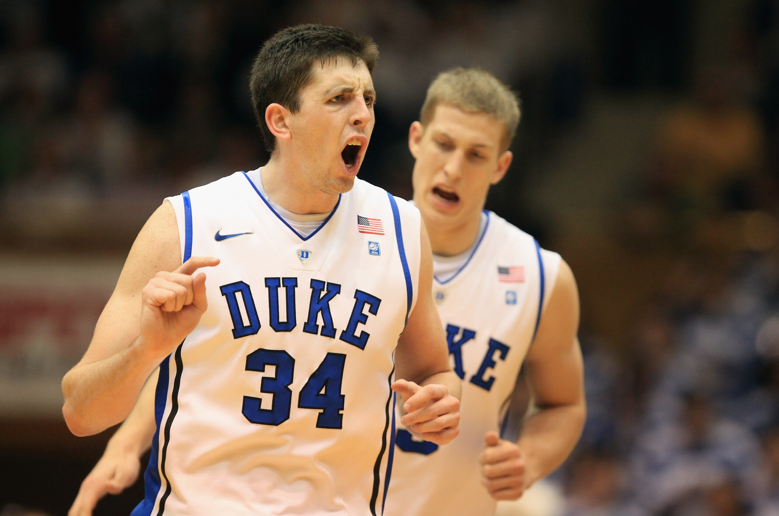 DURHAM, NC - FEBRUARY 23: Ryan Kelly #34 of the Duke Blue Devils reacts to making a basket during their game against the Temple Owls at Cameron Indoor Stadium on February 23, 2011 in Durham, North Carolina. (Photo by Streeter Lecka/Getty Images) DURHAM, NC - FEBRUARY 23: Ryan Kelly #34 of the Duke Blue Devils reacts to making a basket during their game against the Temple Owls at Cameron Indoor Stadium on February 23, 2011 in Durham, North Carolina. (Photo by Streeter Lecka/Getty Images)