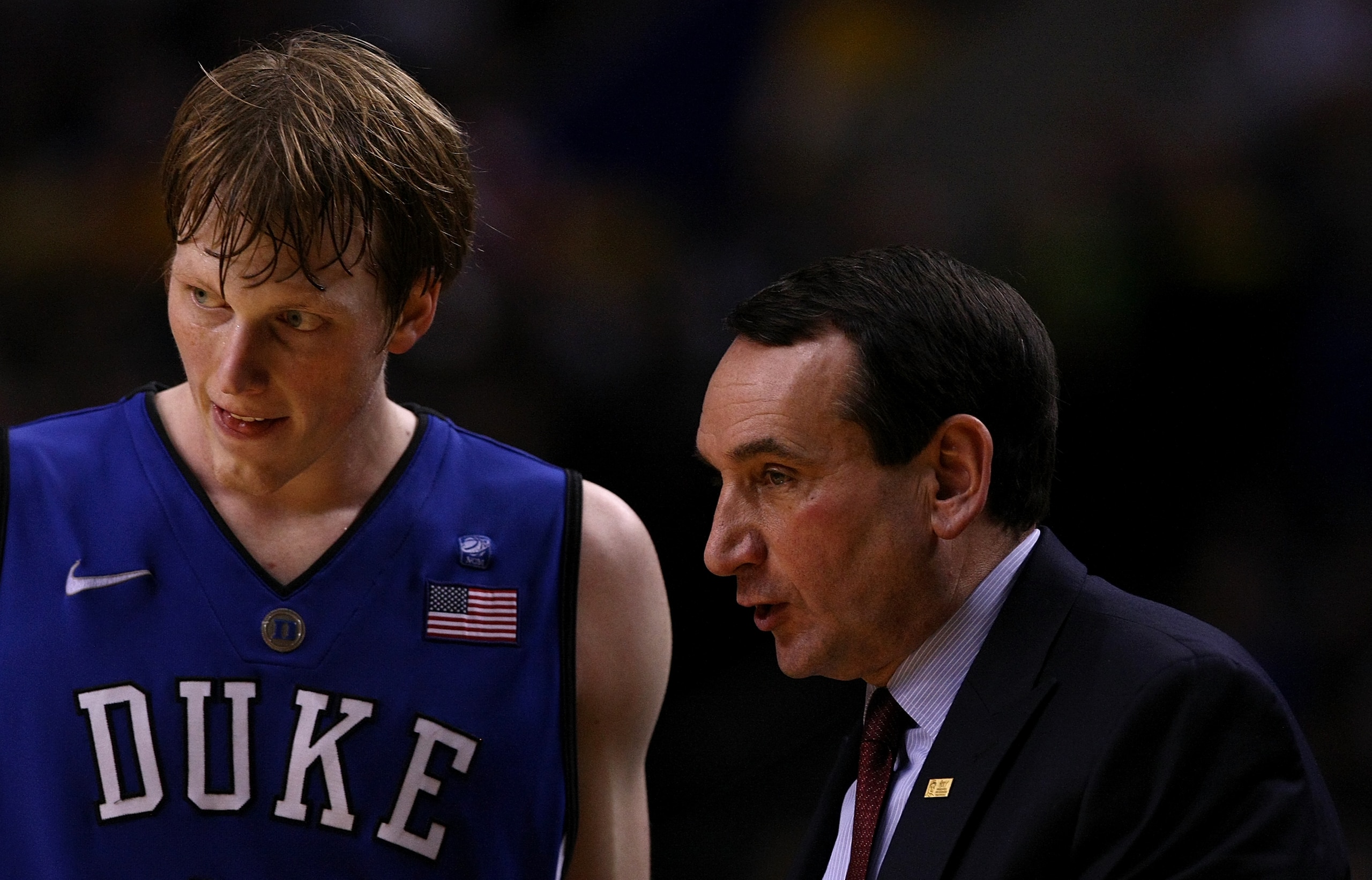 PORTLAND, OR - NOVEMBER 27: Head Coach Mike Krzyzewski of the Duke Blue Devils talks Kyle Singler #12 against the Oregon Ducks on November 27, 2010 at the Rose Garden in Portland, Oregon. (Photo by Jonathan Ferrey/Getty Images) PORTLAND, OR - NOVEMBER 27: Head Coach Mike Krzyzewski of the Duke Blue Devils talks Kyle Singler #12 against the Oregon Ducks on November 27, 2010 at the Rose Garden in Portland, Oregon. (Photo by Jonathan Ferrey/Getty Images)