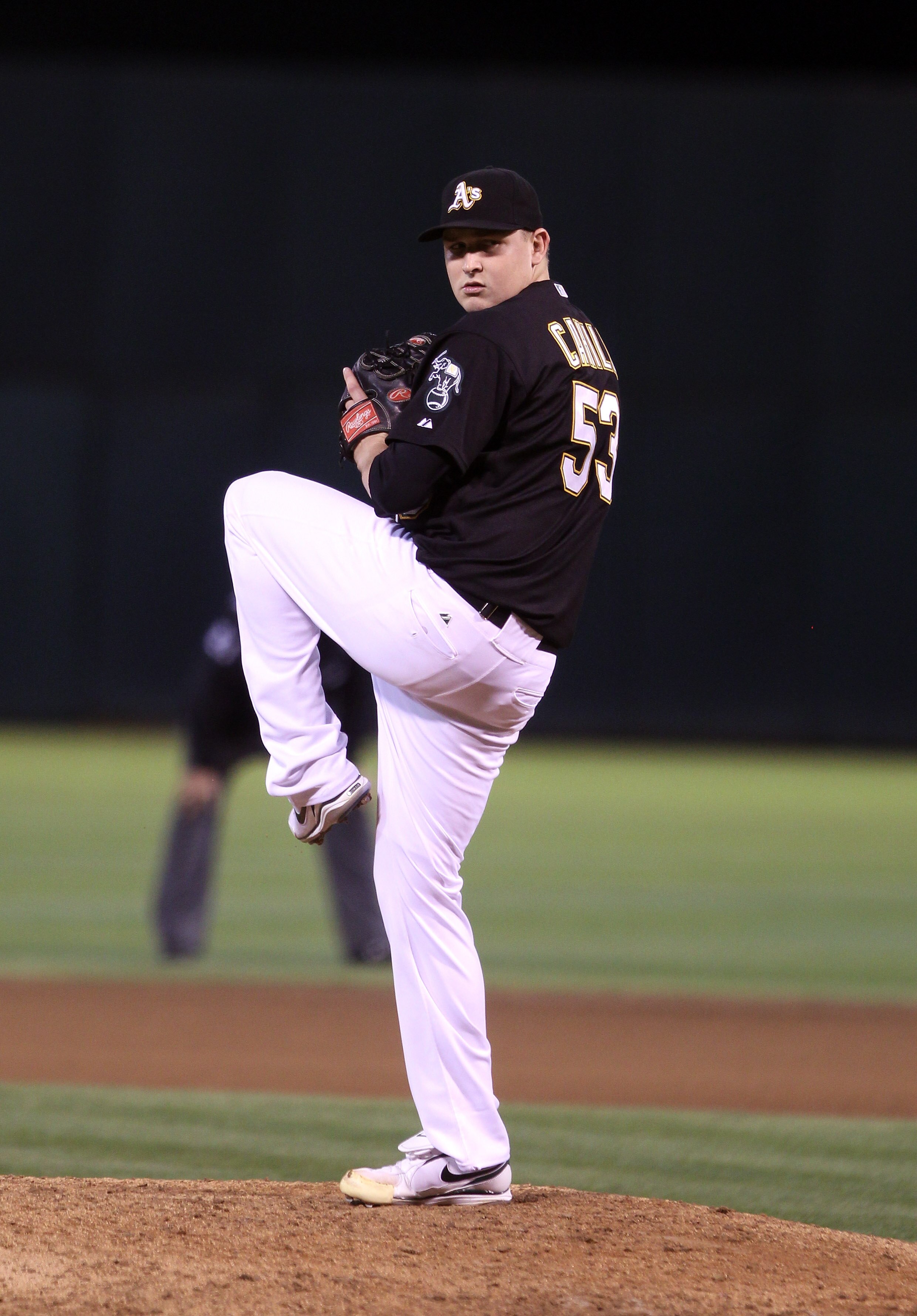 OAKLAND, CA - SEPTEMBER 10:  Trevor Cahill #53 of the Oakland Athletics pitches against the Boston Red Sox at the Oakland-Alameda County Coliseum on September 10, 2010 in Oakland, California.  (Photo by Ezra Shaw/Getty Images)