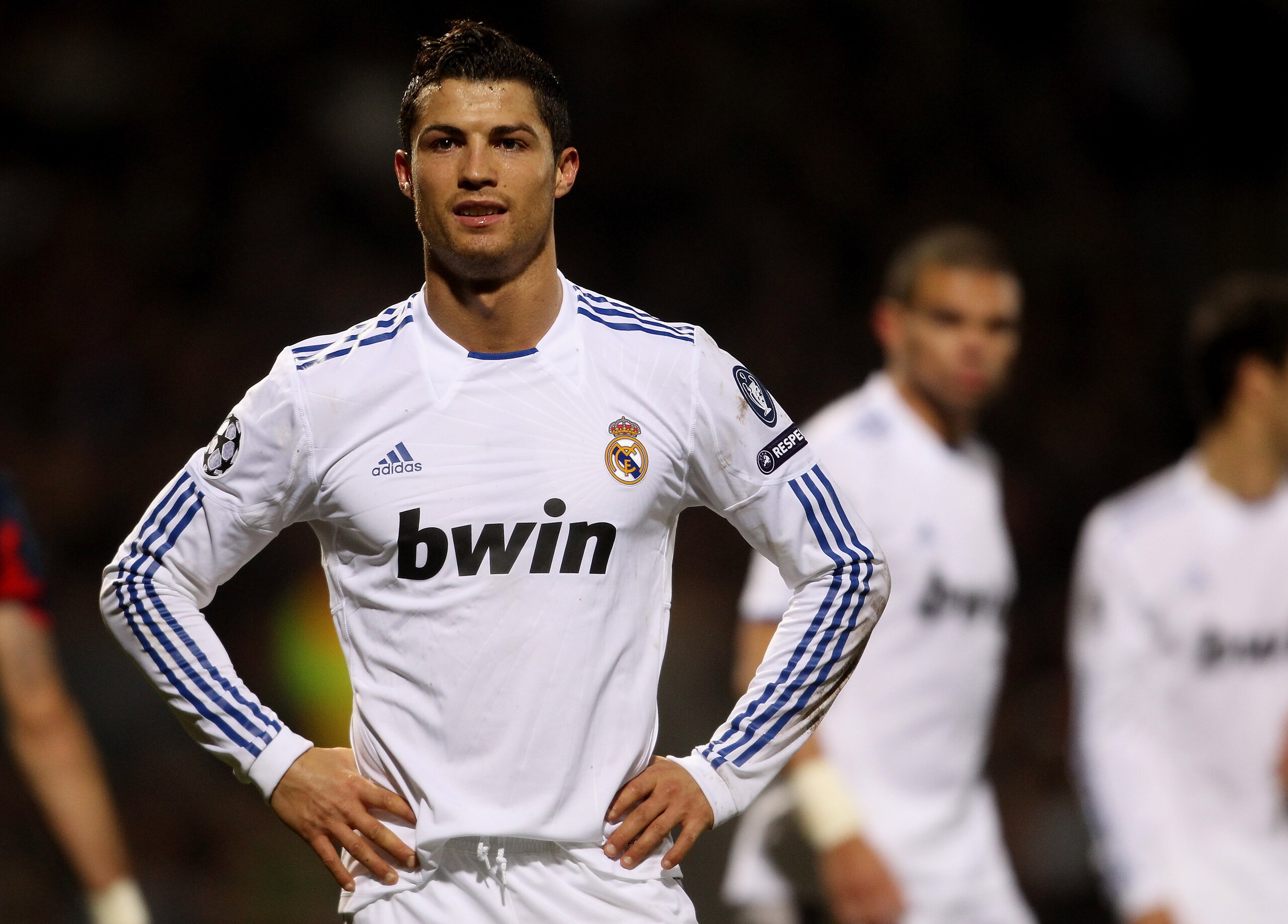 LYON, FRANCE - FEBRUARY 22: Cristiano Ronlado of Real Madrid looks dejected during the Champions League match between Lyon and Real Madrid at Stade Gerland on February 22, 2011 in Lyon, France.  (Photo by Scott Heavey/Getty Images)