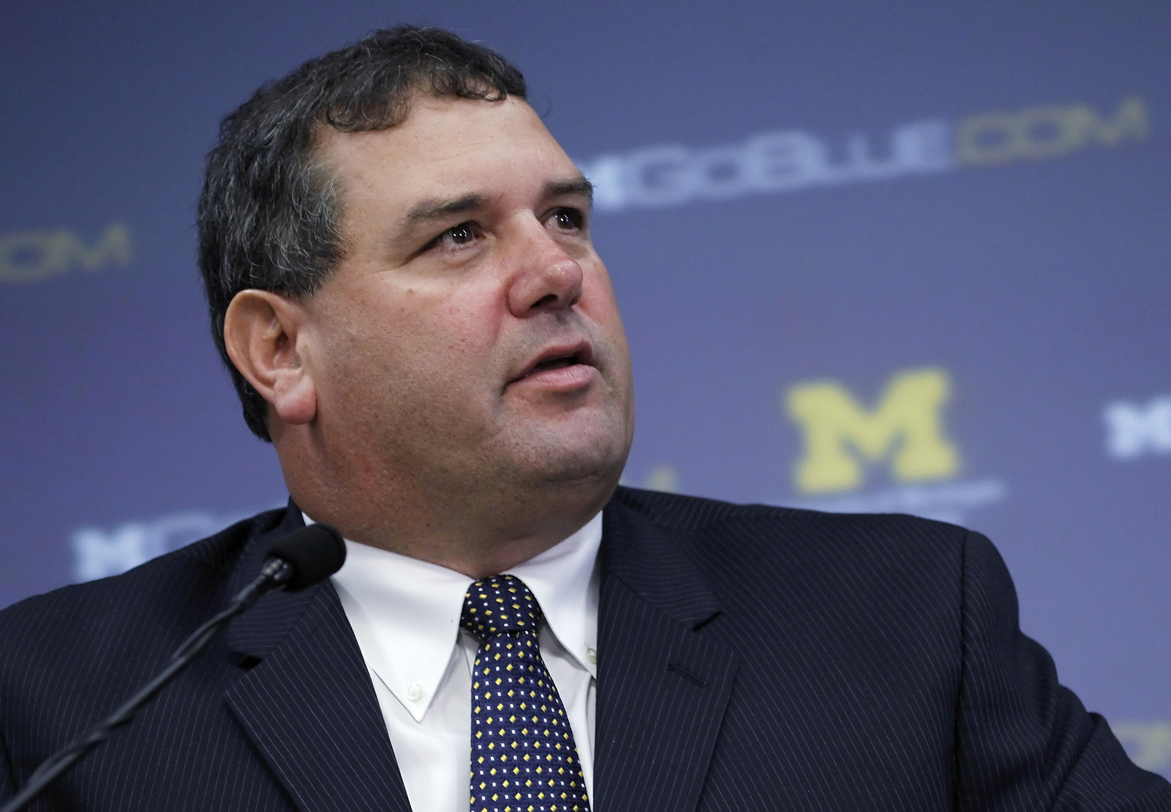 ANN ARBOR, MI - JANUARY 12: New University of Michigan head football coach Brady Hoke speaks during his introductory press confrence at the Junge Family Champions Center on January 12, 2011 in Ann Arbor, Michigan. (Photo by Gregory Shamus/Getty Images) ANN ARBOR, MI - JANUARY 12: New University of Michigan head football coach Brady Hoke speaks during his introductory press confrence at the Junge Family Champions Center on January 12, 2011 in Ann Arbor, Michigan. (Photo by Gregory Shamus/Getty Images)