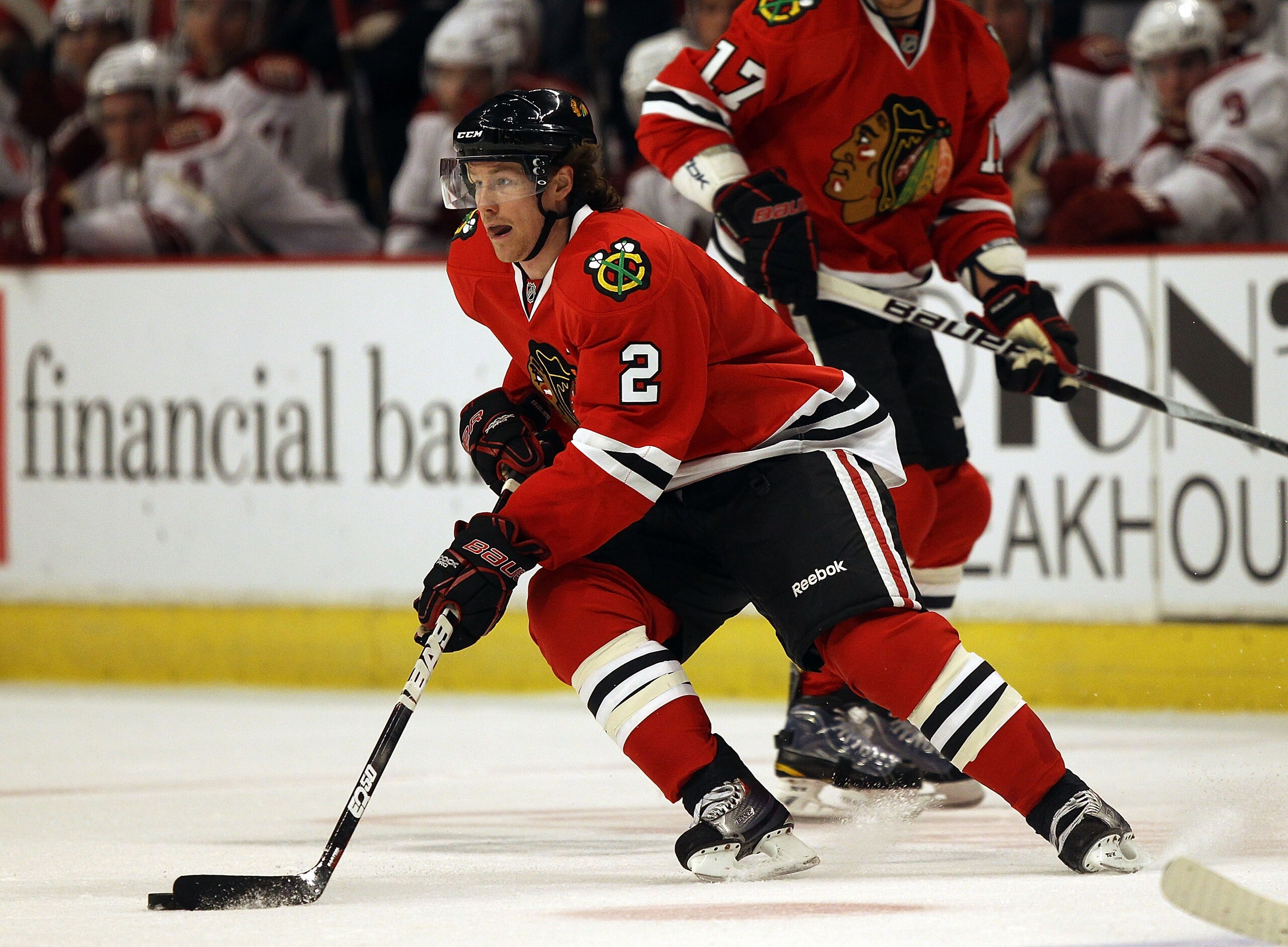CHICAGO, IL - FEBRUARY 27: Duncan Keith #2 of the Chicago Blackhawks controls the puck against the Phoenix Coyotes at the United Center on February 27, 2011 in Chicago, Illinois. The Blackhawks defeated the Coyotes 4-3 in a shootout. (Photo by Jonathan Da