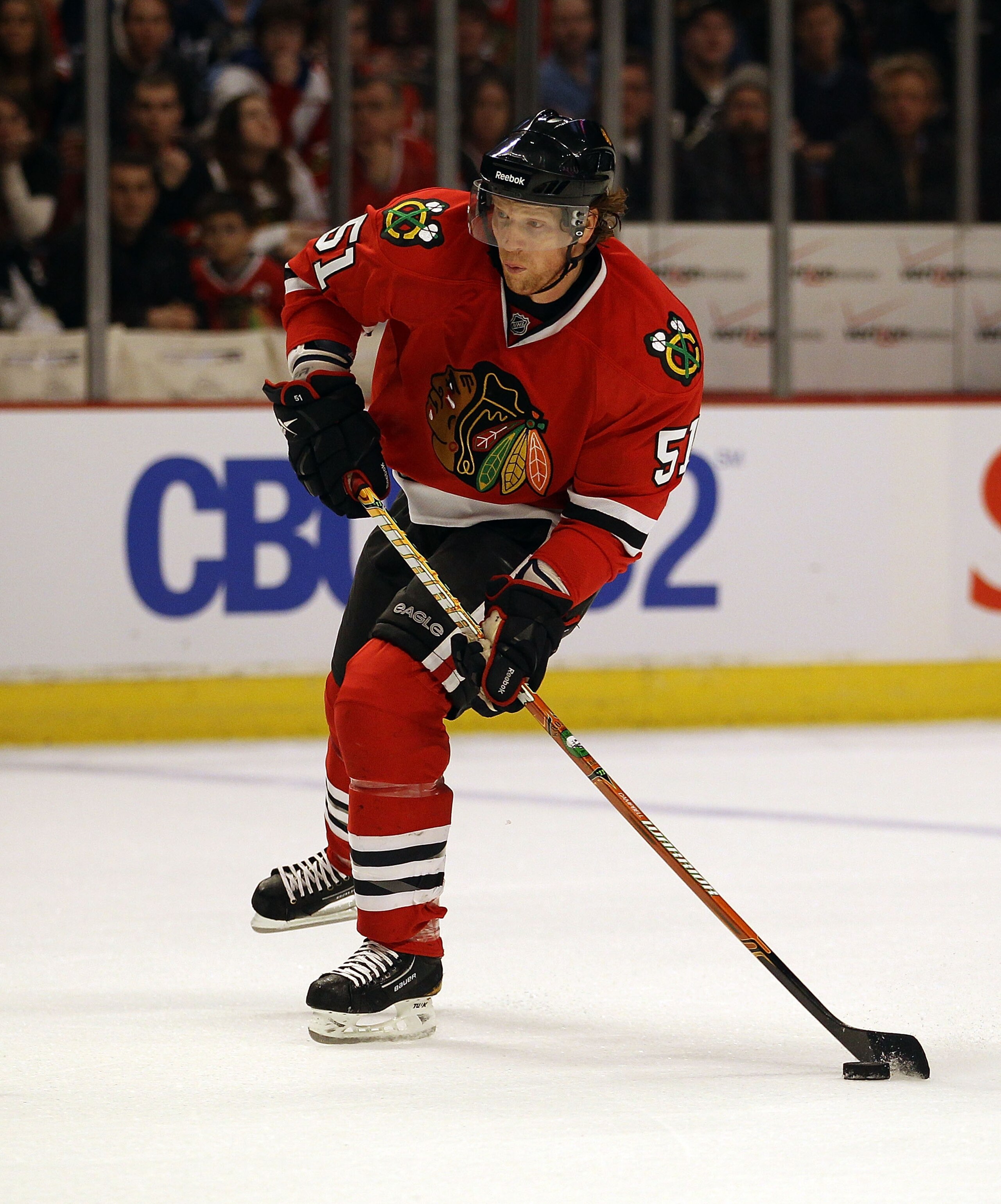 CHICAGO, IL - FEBRUARY 20: Brian Campbell #51 of the Chicago Blackhawks fires a shot against the Pittsburgh Penguins at the United Center on February 20, 2011 in Chicago, Illinois. (Photo by Jonathan Daniel/Getty Images)