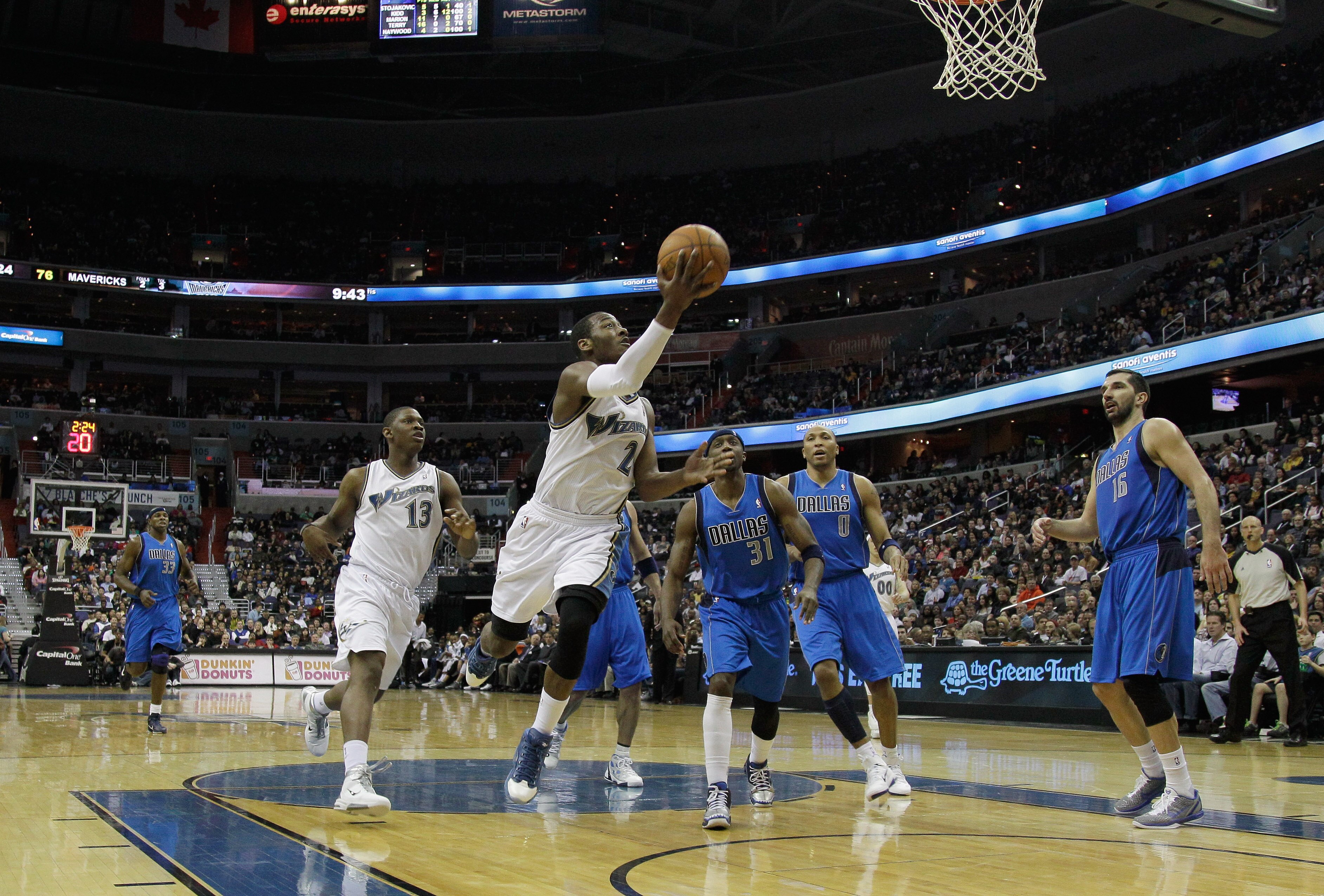 WASHINGTON, DC - FEBRUARY 26: John Wall #2 of the Washington Wizards against the Dallas Mavericksat the Verizon Center on February 26, 2011 in Washington, DC. NOTE TO USER: User expressly acknowledges and agrees that, by downloading and or using this Phot